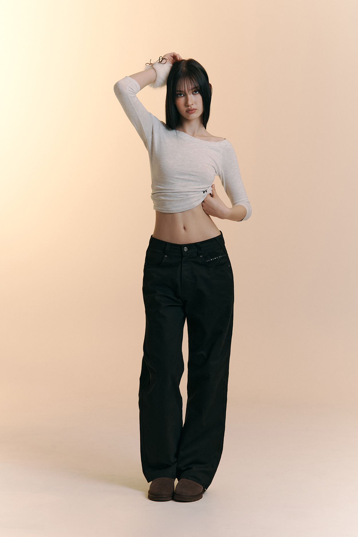 pleaseNOFOLLOW - Zed Off-Shoulder Long Sleeve Top (White Melange)