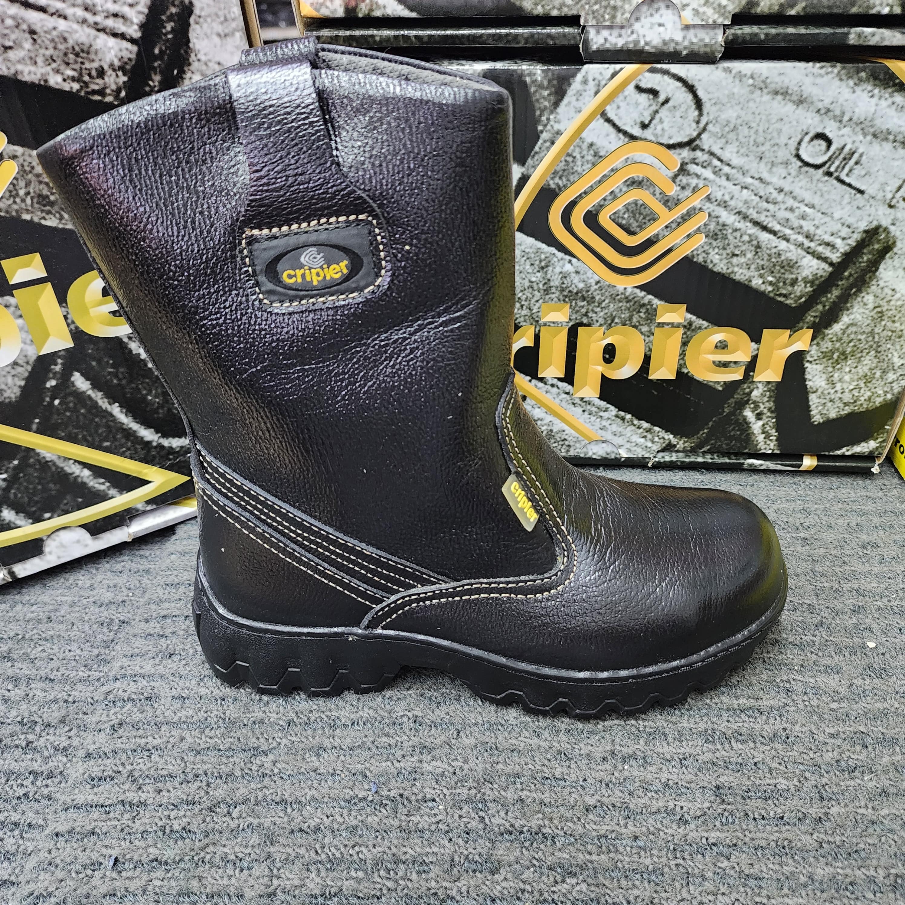 CRIPIER 6055 HIGH CUT PULL UP SAFETY SHOES SIRIM DOSH Black Leather Kasut Keselamatan