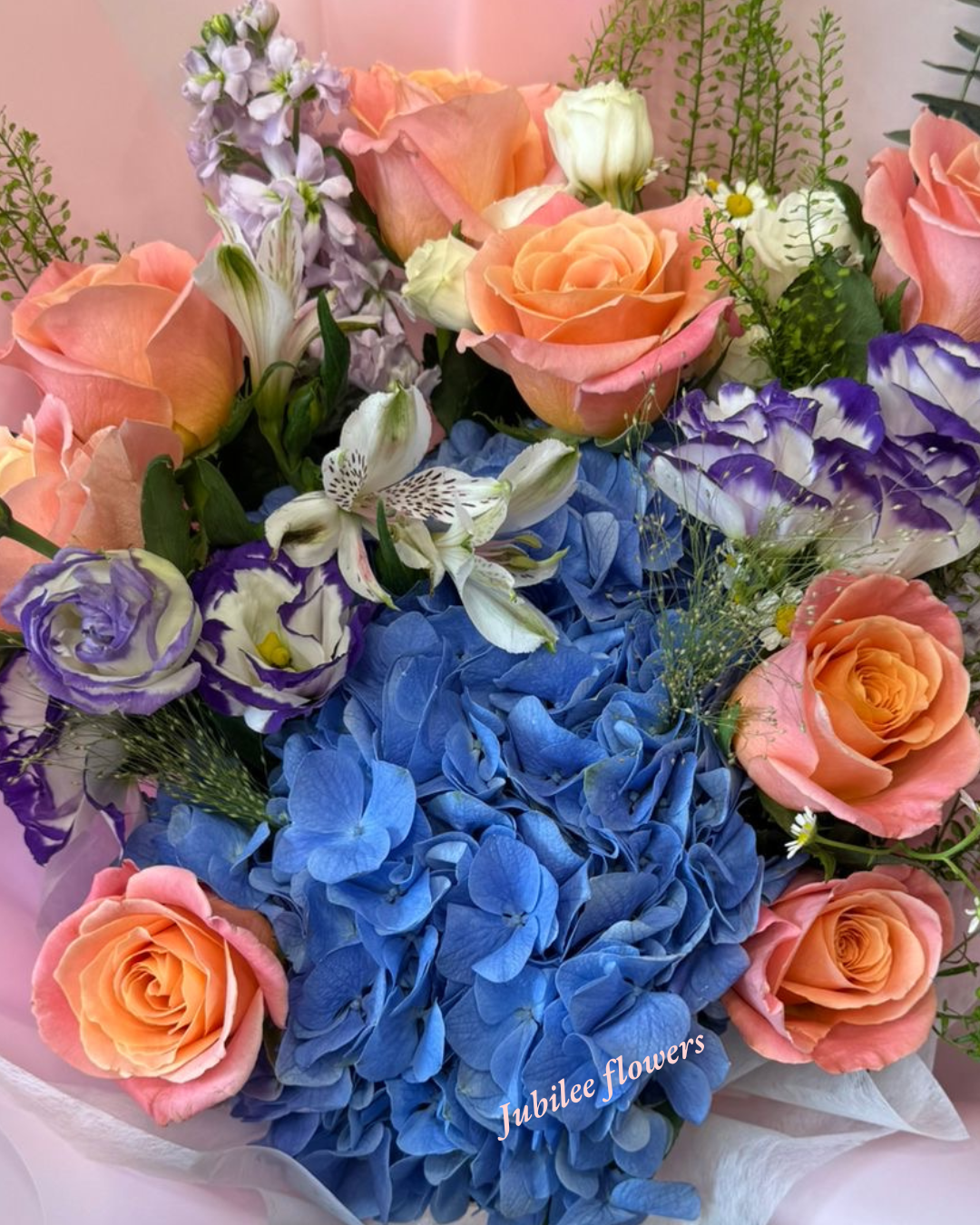 繡球 玫瑰 洋桔梗 花束