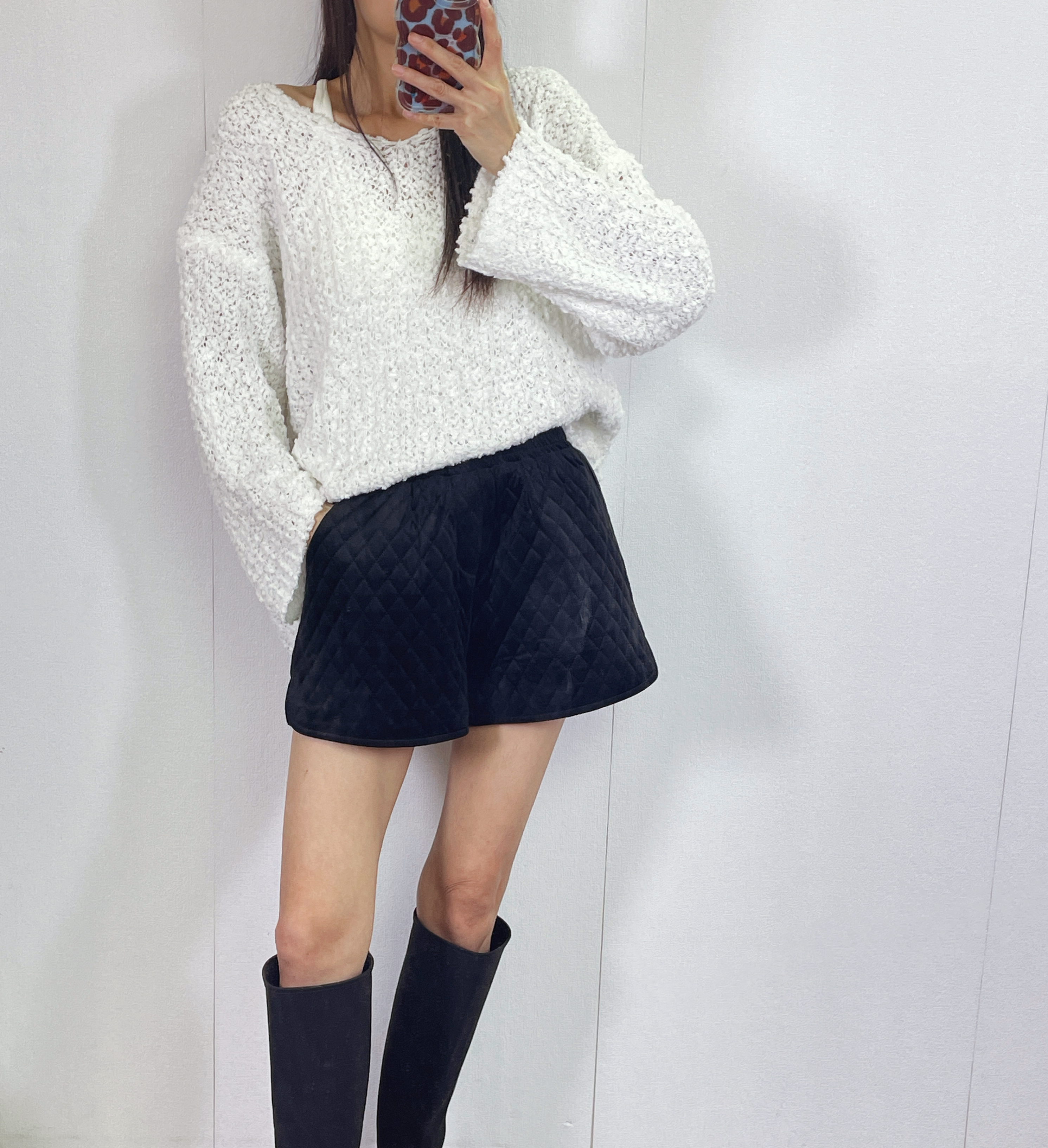 K5530 毛巾針織料V領長身top