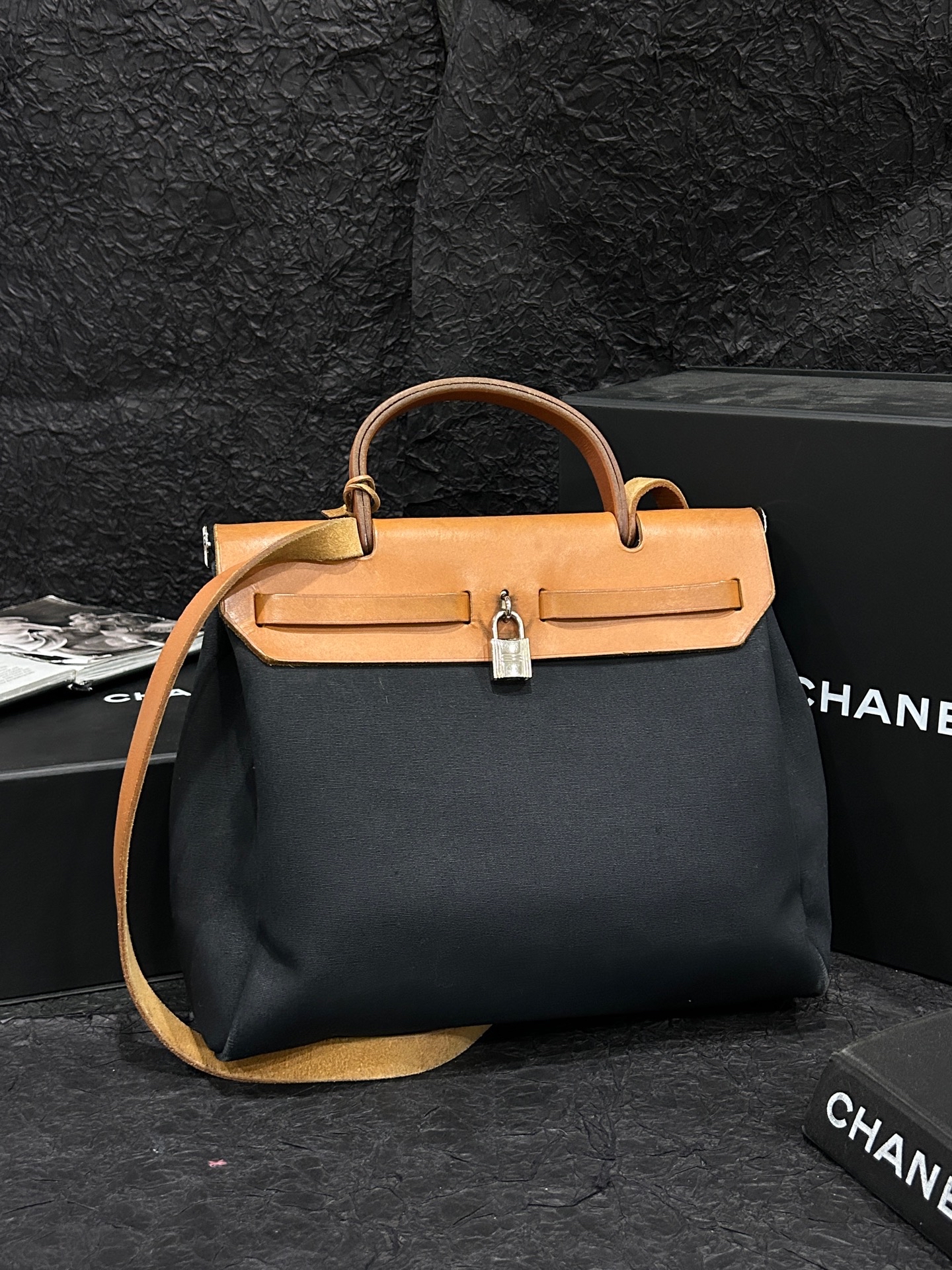 【預訂貨品】Hermes 黑色帆布拼皮31bag 