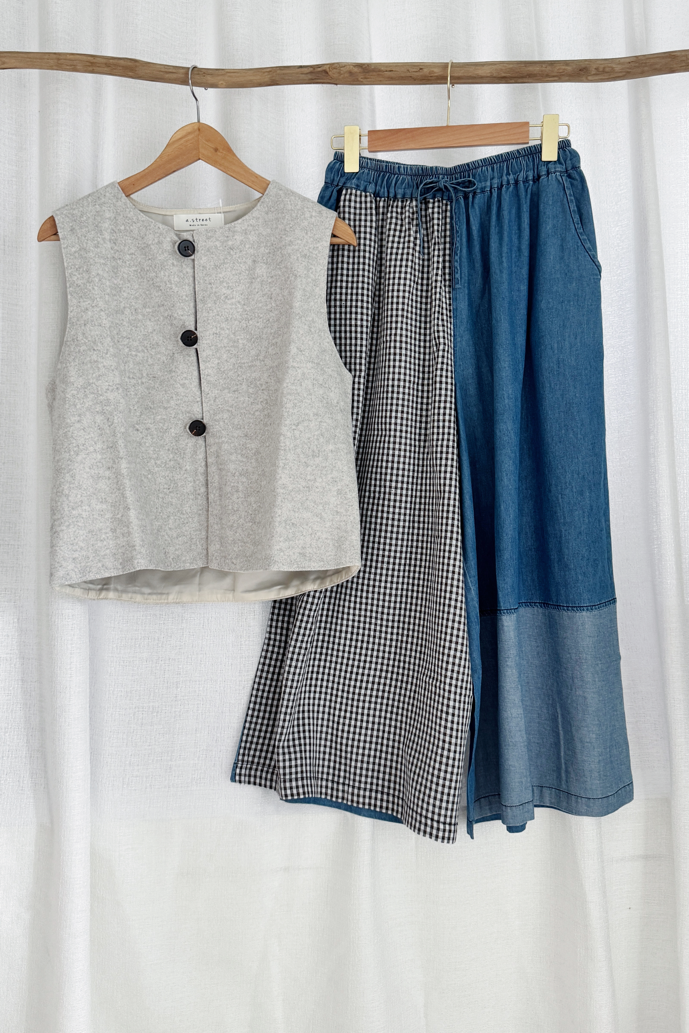 设计感丹宁拼接宽松长裤