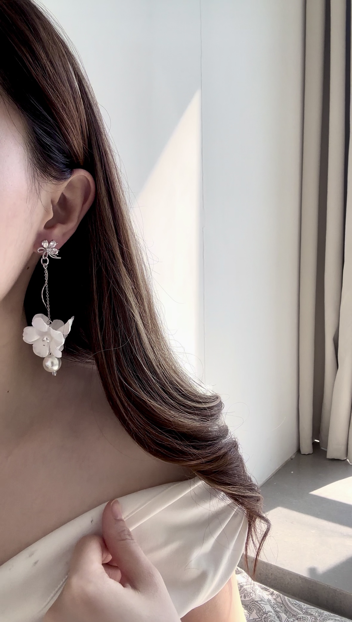 花瓣珍珠晶耳環🌹