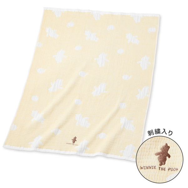 🇯🇵預訂 日本直送🇯🇵Winnie the pooh小熊維尼刺繡滿印奶油色午睡毯紗布毯