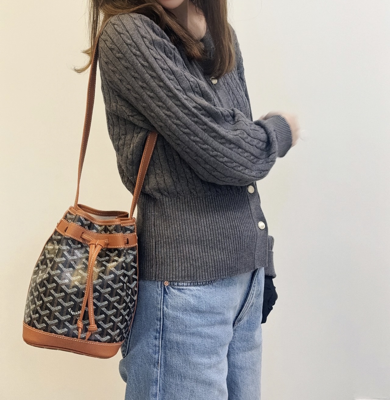 98% New Goyard Petit Flot Bucket Bag PM Tan