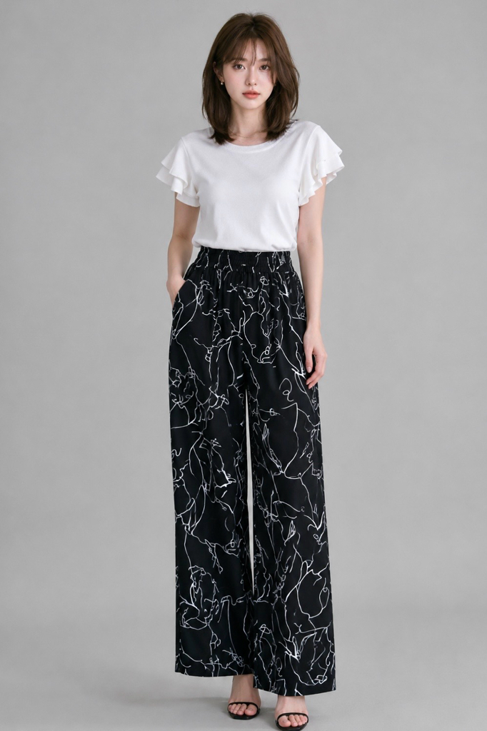 978 Monet Abstract Wide-Leg Pants