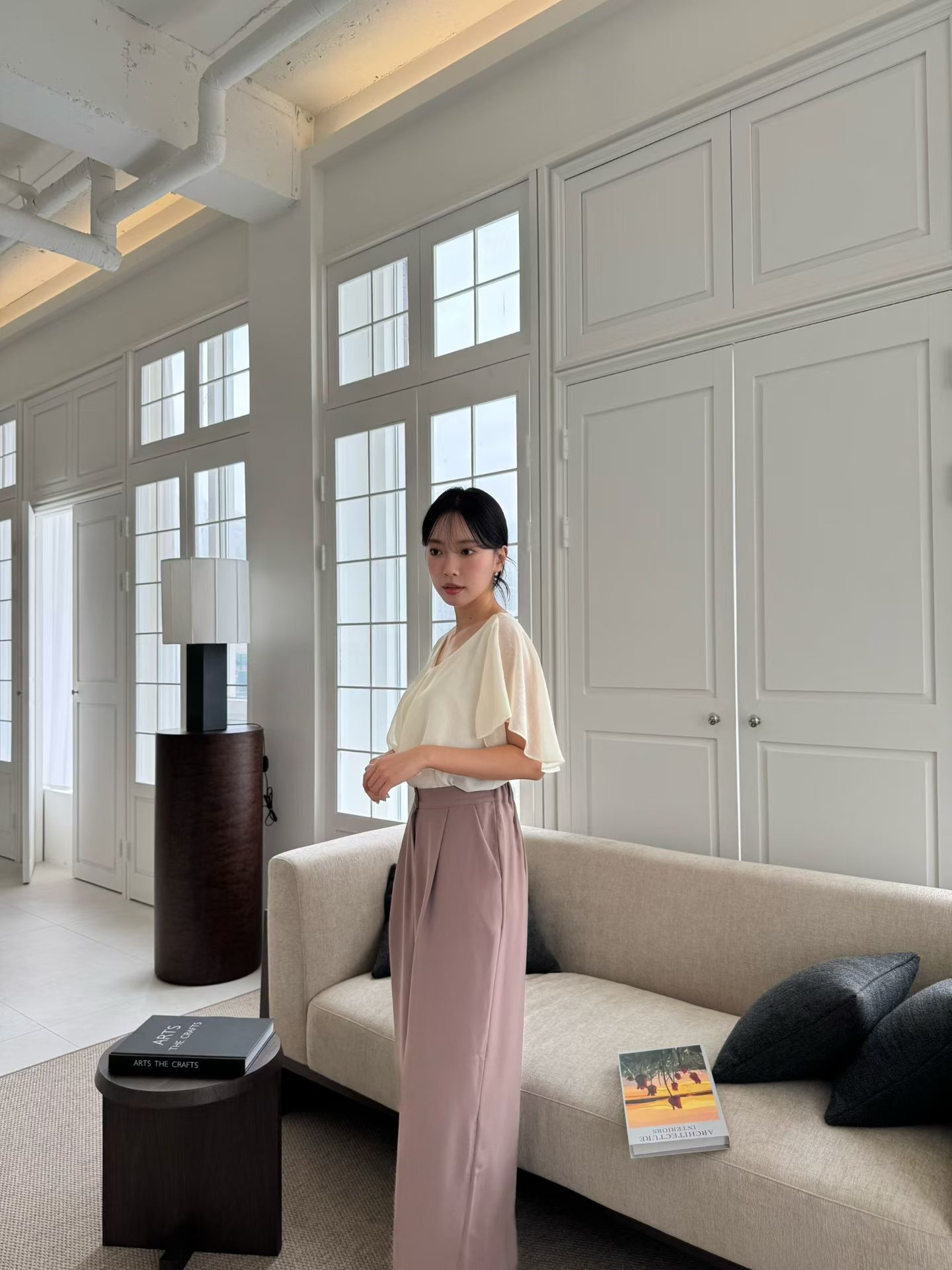 M17 後橡筋腰雪紡長褲