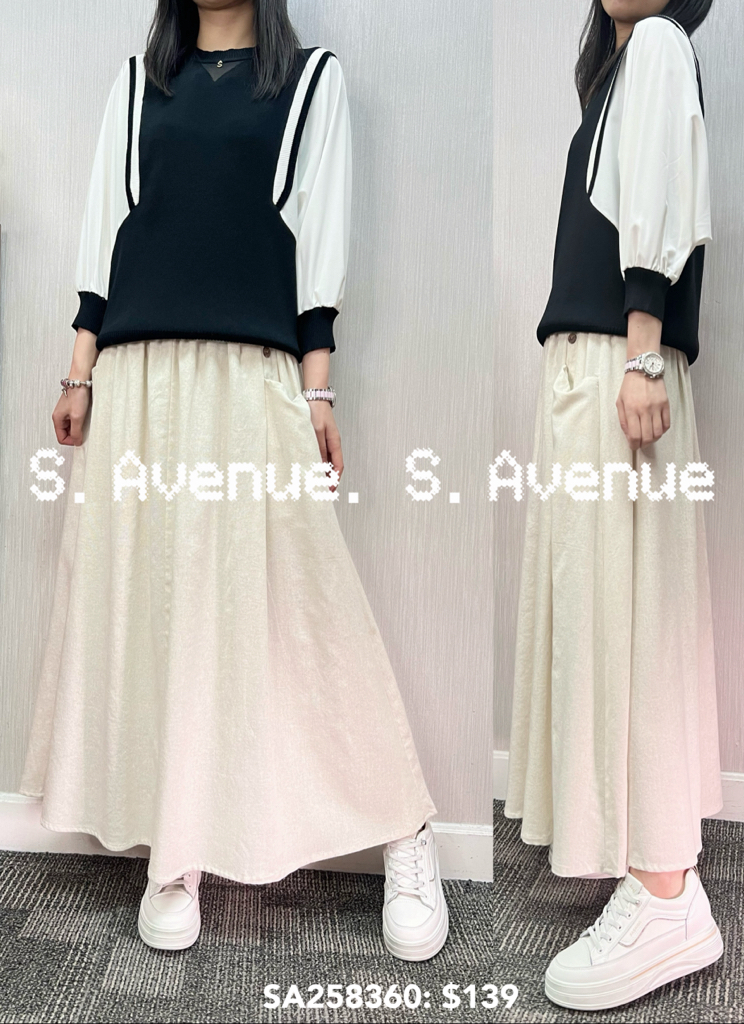 SA258360: 中袖側拼雪紡圓領蝙蝠線top