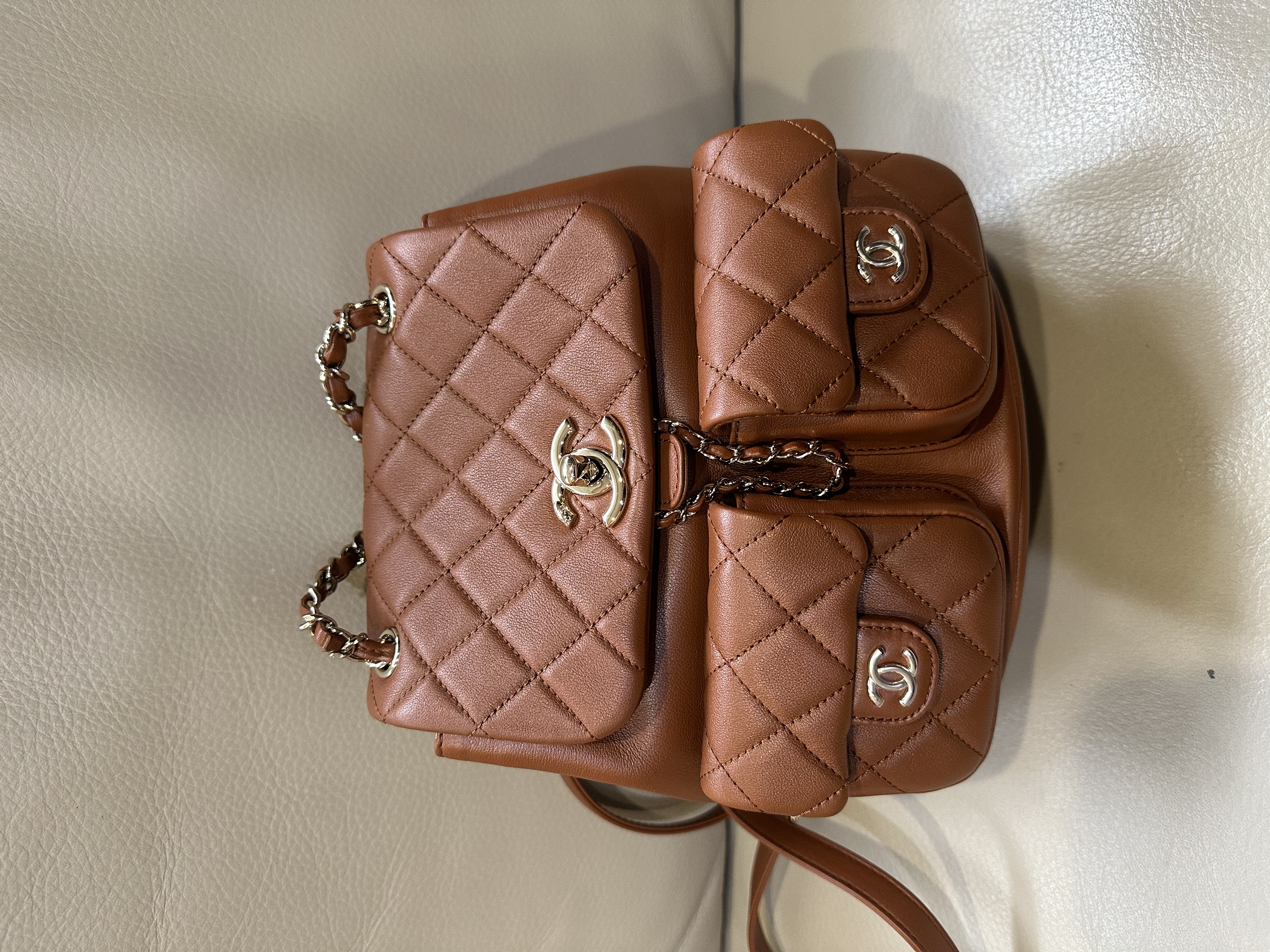 Pre-Owned Chanel Light Brown Quilted Grained Calfskin Duma Pockets Backpack / Product Code: 26040516