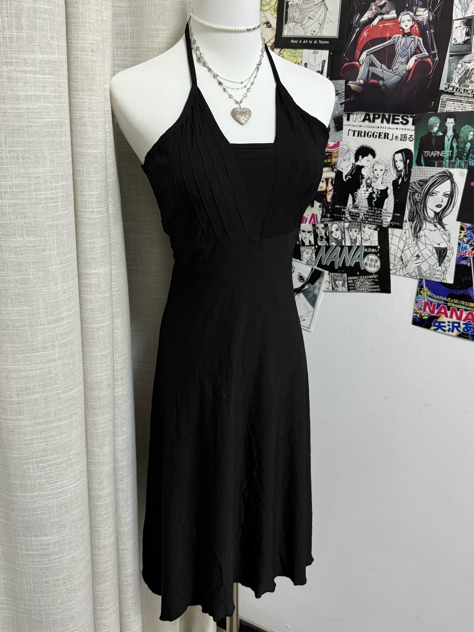 Halter Pleated Bodice Midi Dress