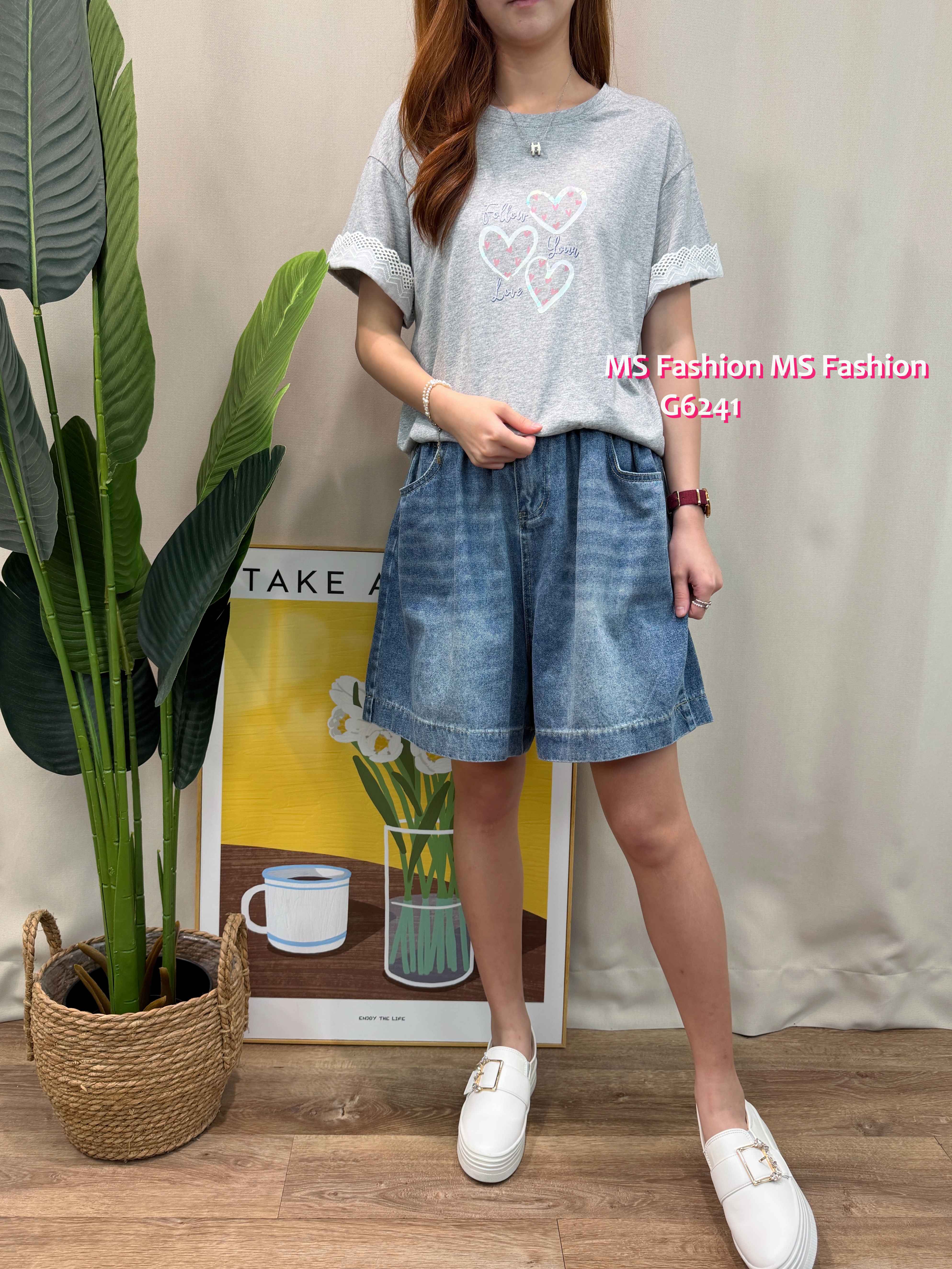 G6241 心心通花袖top