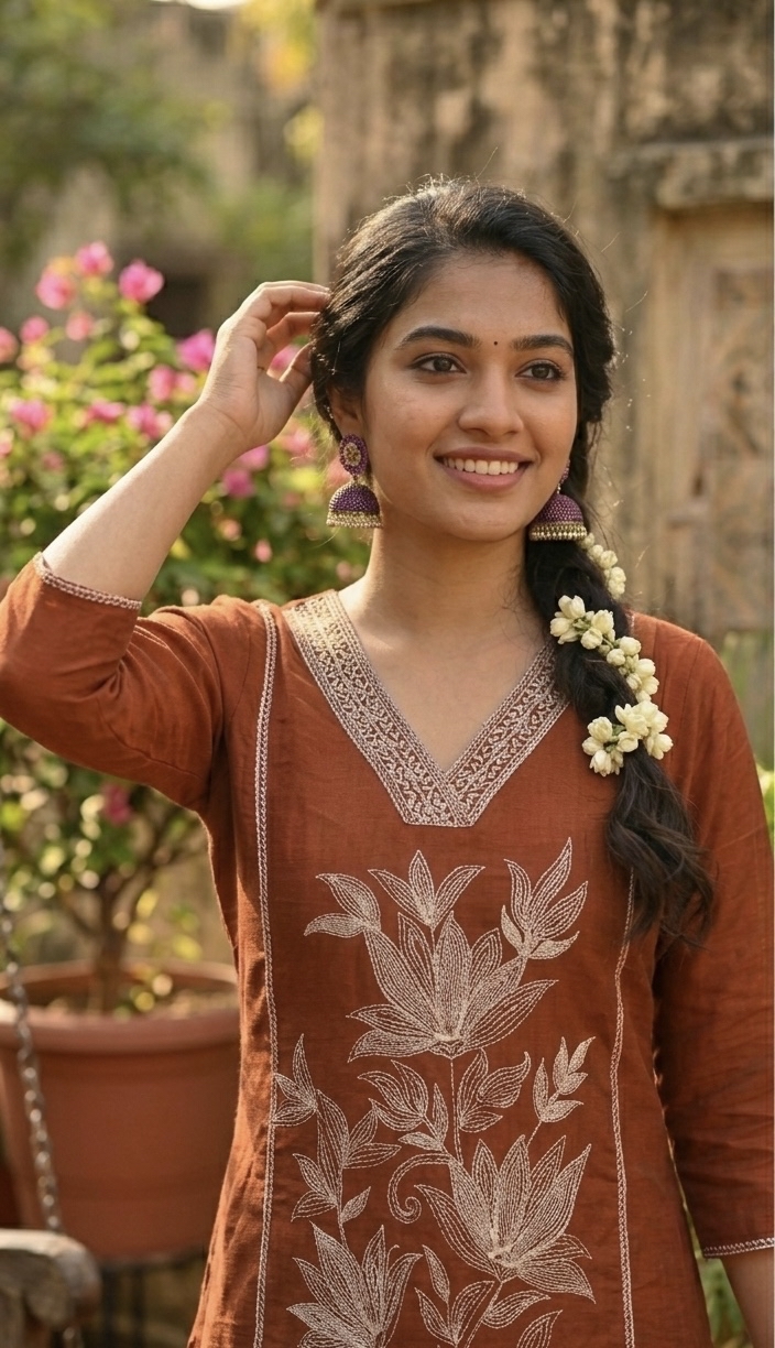 Rust Orange Embroidered Kurta set