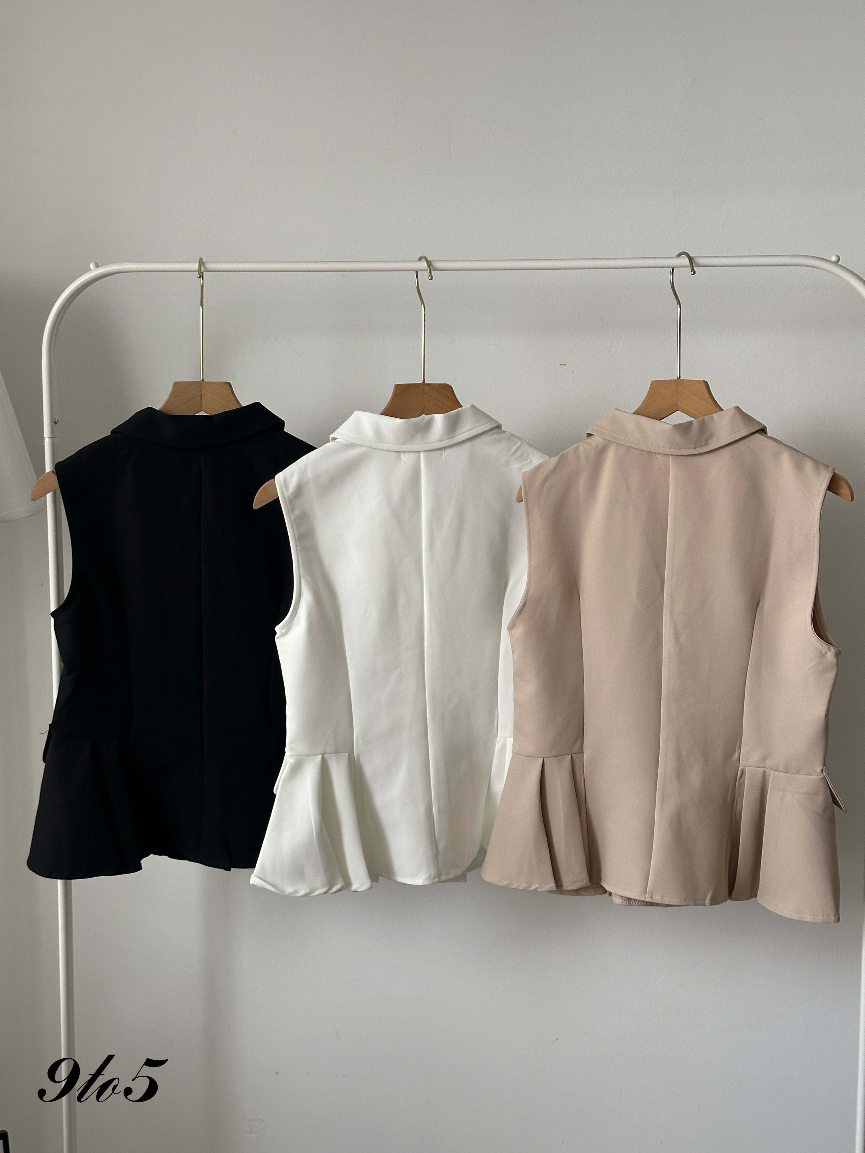 T4207 Ribbon Button Blazer Vest - 3 Colors 