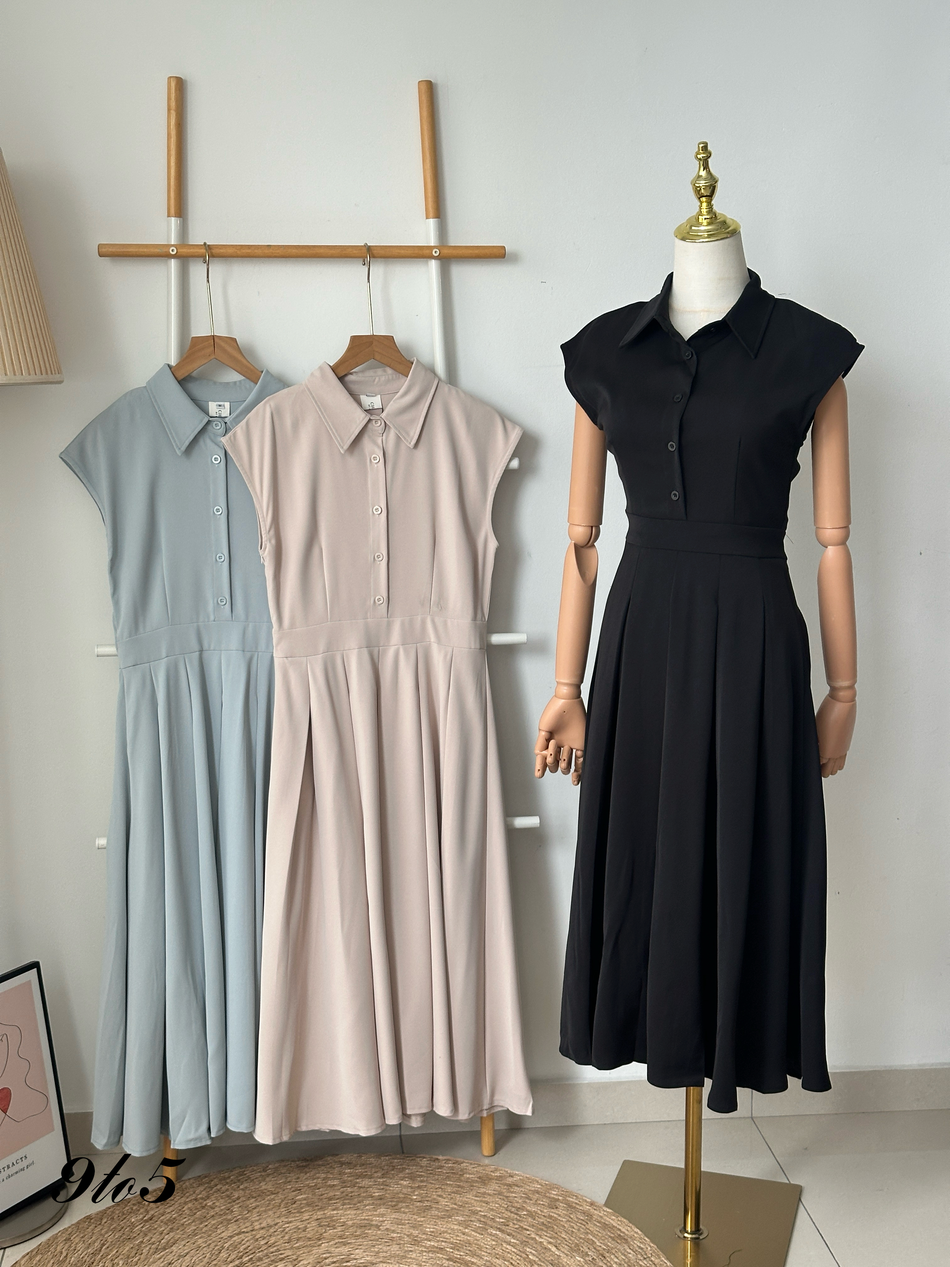 D2337 Cape Sleeve Pleated Dress - 3 Colors