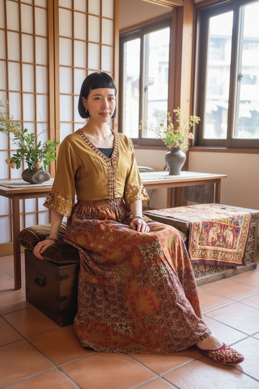 Mustard Yellow Bell Sleeves Emb. Top #1071