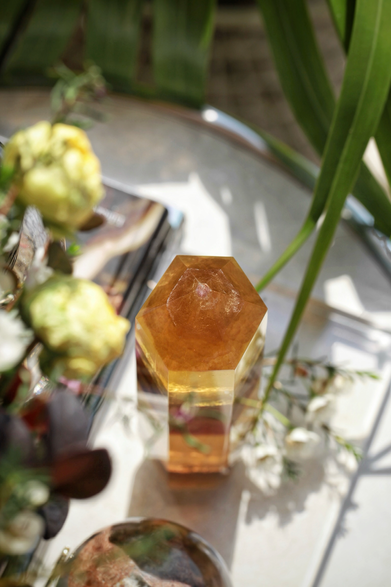  ༒18.6cm+黃螢石千層紋六角柱༒ FL.3502C82G10FM-RB5*