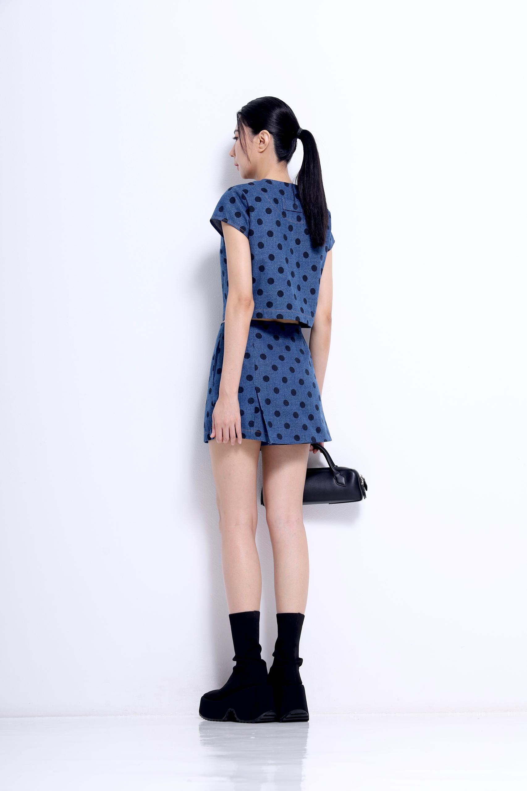 CB2757+CP1667 Textured Cropped Top & Mini Skort Set