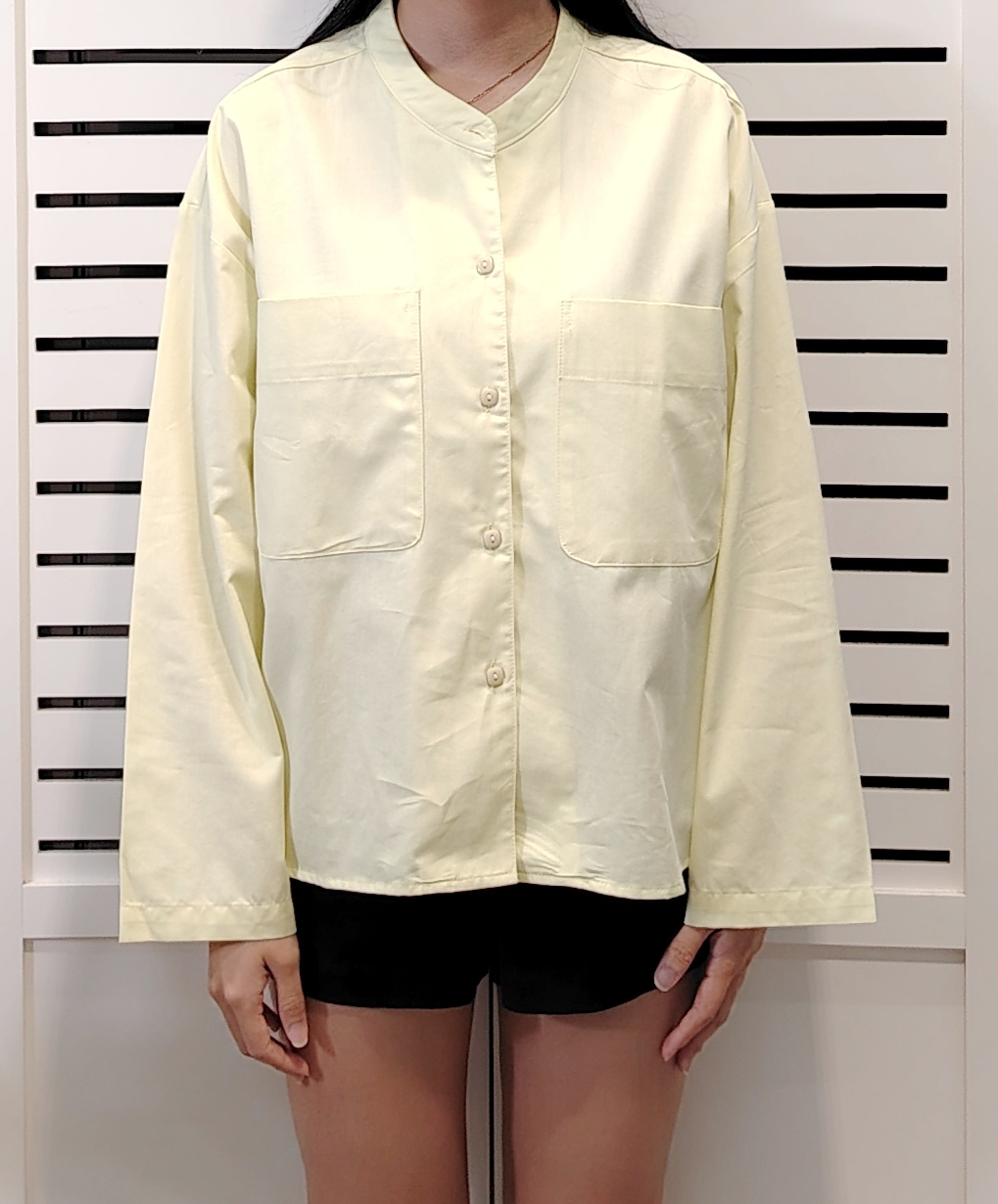 H1010 Medium Collar Long Sleeve Shirt Double Pocket 