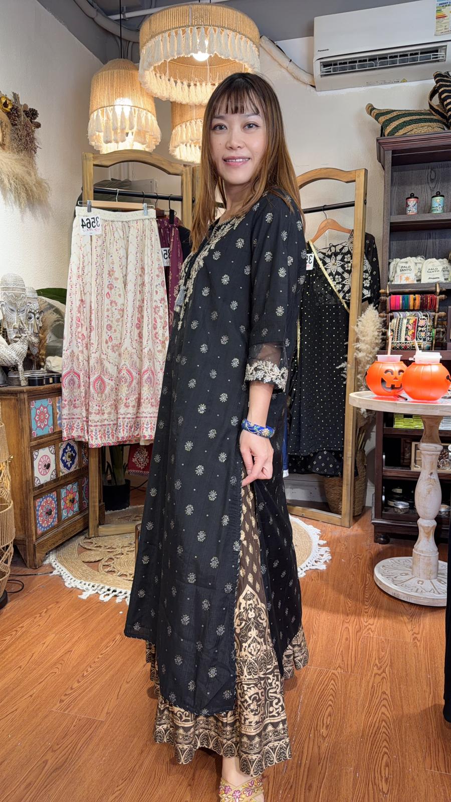 3574 Black Lace Mid Sleeve Kurta