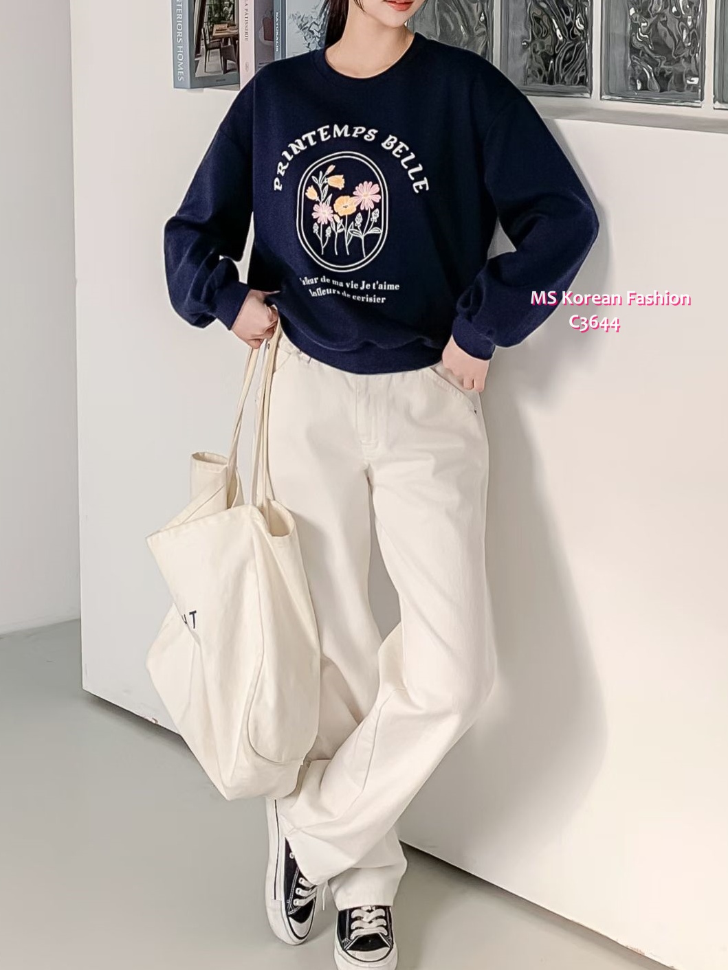 C3644 韓國🇰🇷靚色花花print衛衣