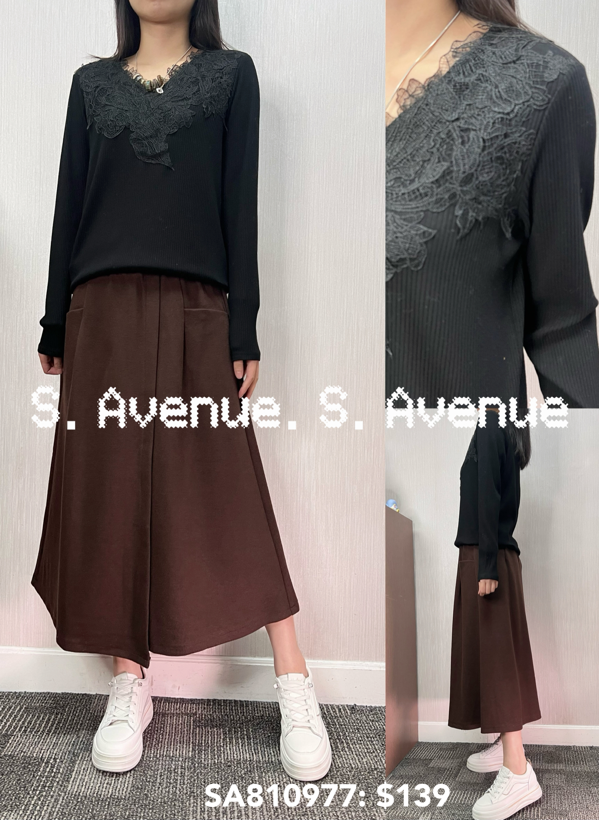 SA810997: 長袖V lace top