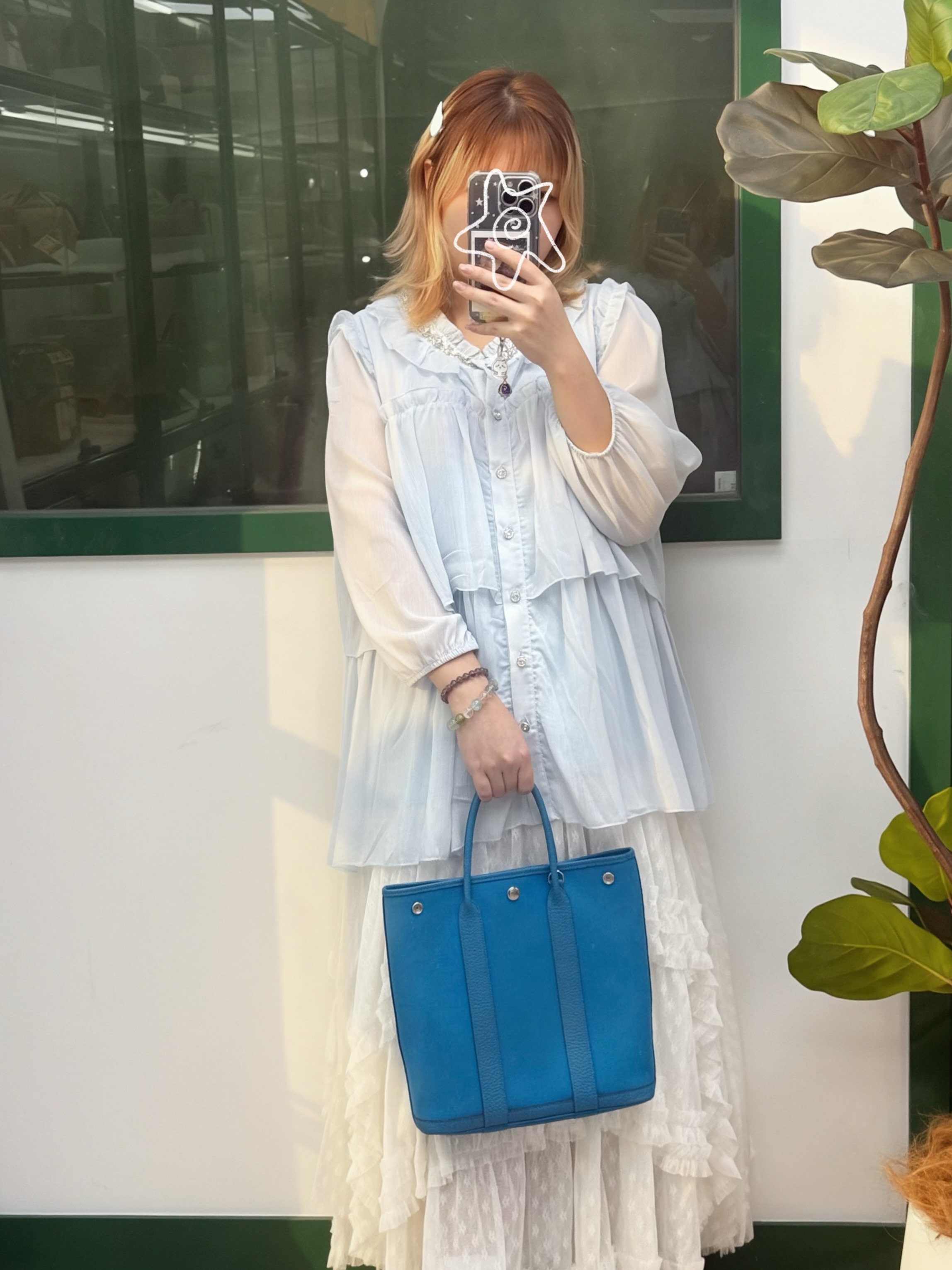 Hermes 👜 PRE OWNED 🛍️亮藍色Garden File 28 z stamp 💙有肩帶 有塵袋🩵