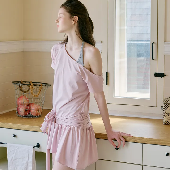 [Letter from moon] Ribbon Tie Unbalance Onepiece (2色)