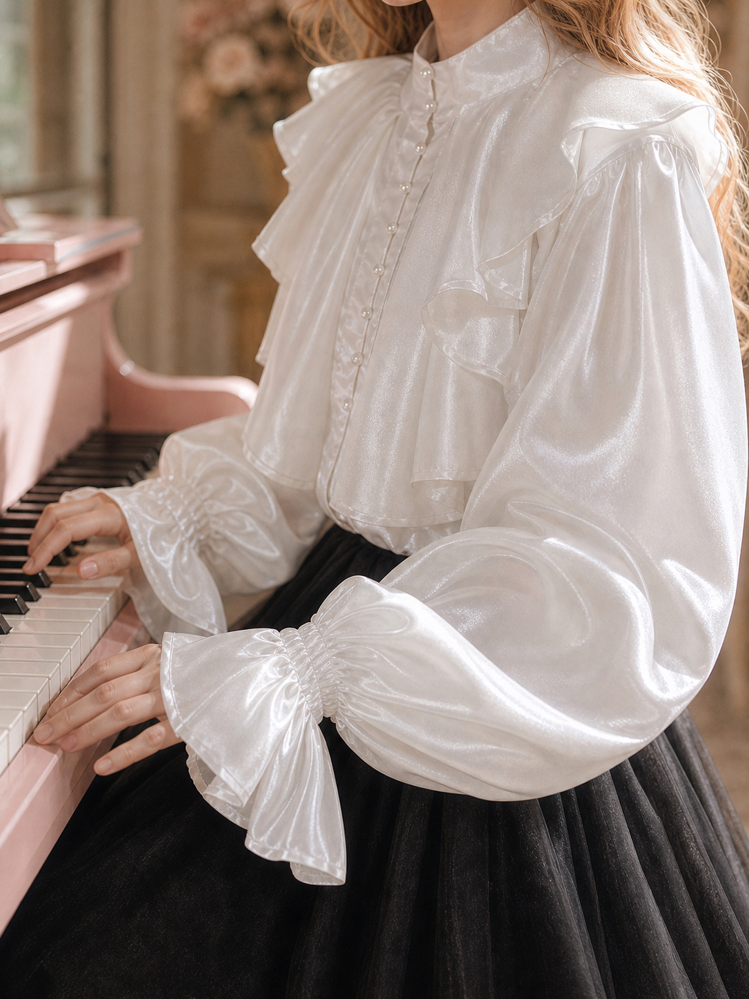 銀河私語維多利亞珍珠荷葉宮廷襯衫Whispers of the Galaxy: Victorian Pearl Ruffle Court Blouse