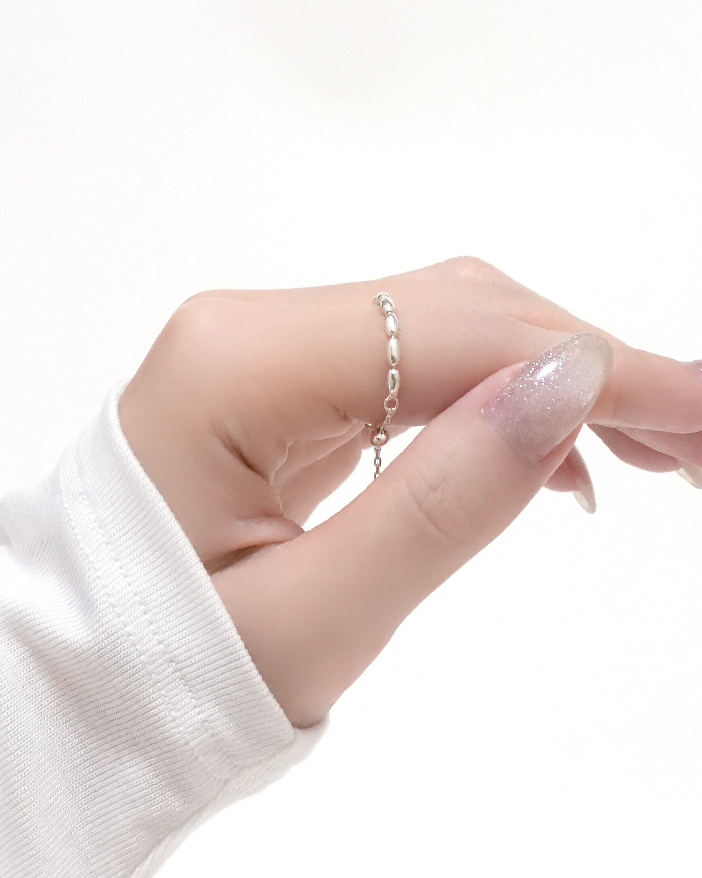 Pure Oval Bead Chain Ring