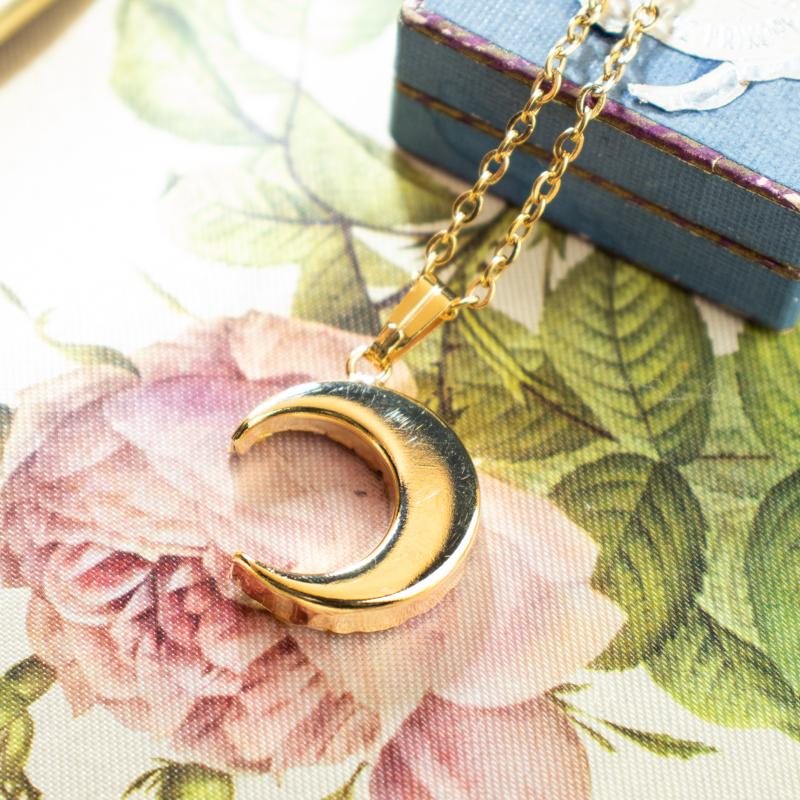 Modern Italian Mosaic Romantic Floral Moon Shape Pendant Necklace(ITMA50)