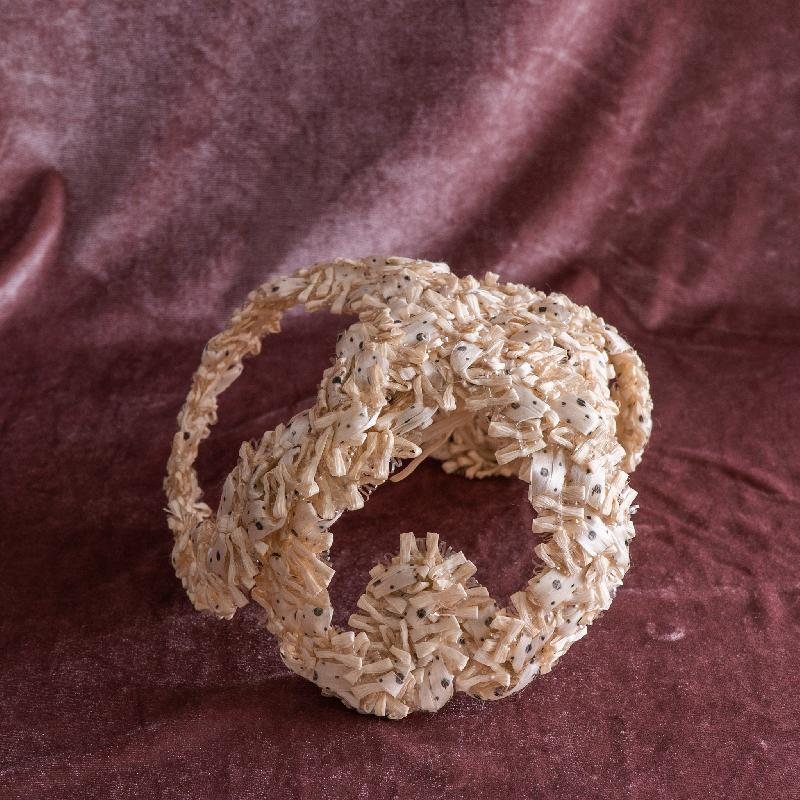 Vintage 1950s Three Circular Outline Sparkle Straw Sculptured hat /Vintage Casque/ Vintage Cocktail Half Hat