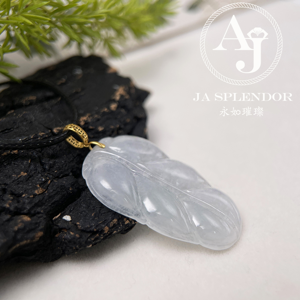 JNK-20 天然翡翠A玉 白冰事業有成/玉葉18K金吊墜