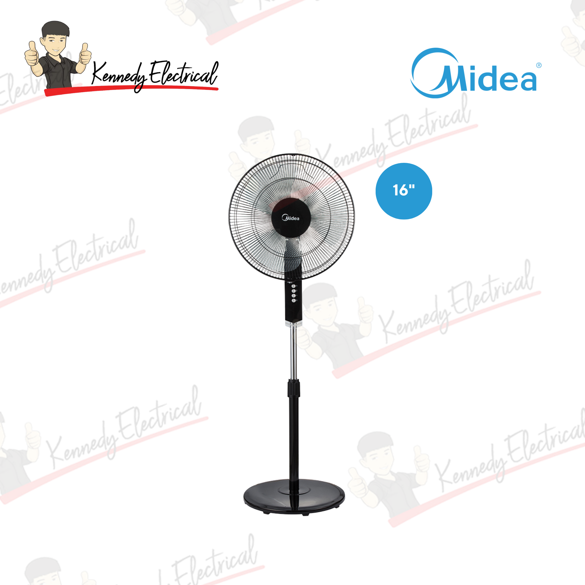 Midea 16" Stand Fan With 3 Blades & 3 Speed Setting (Black) MF-16FS10NS