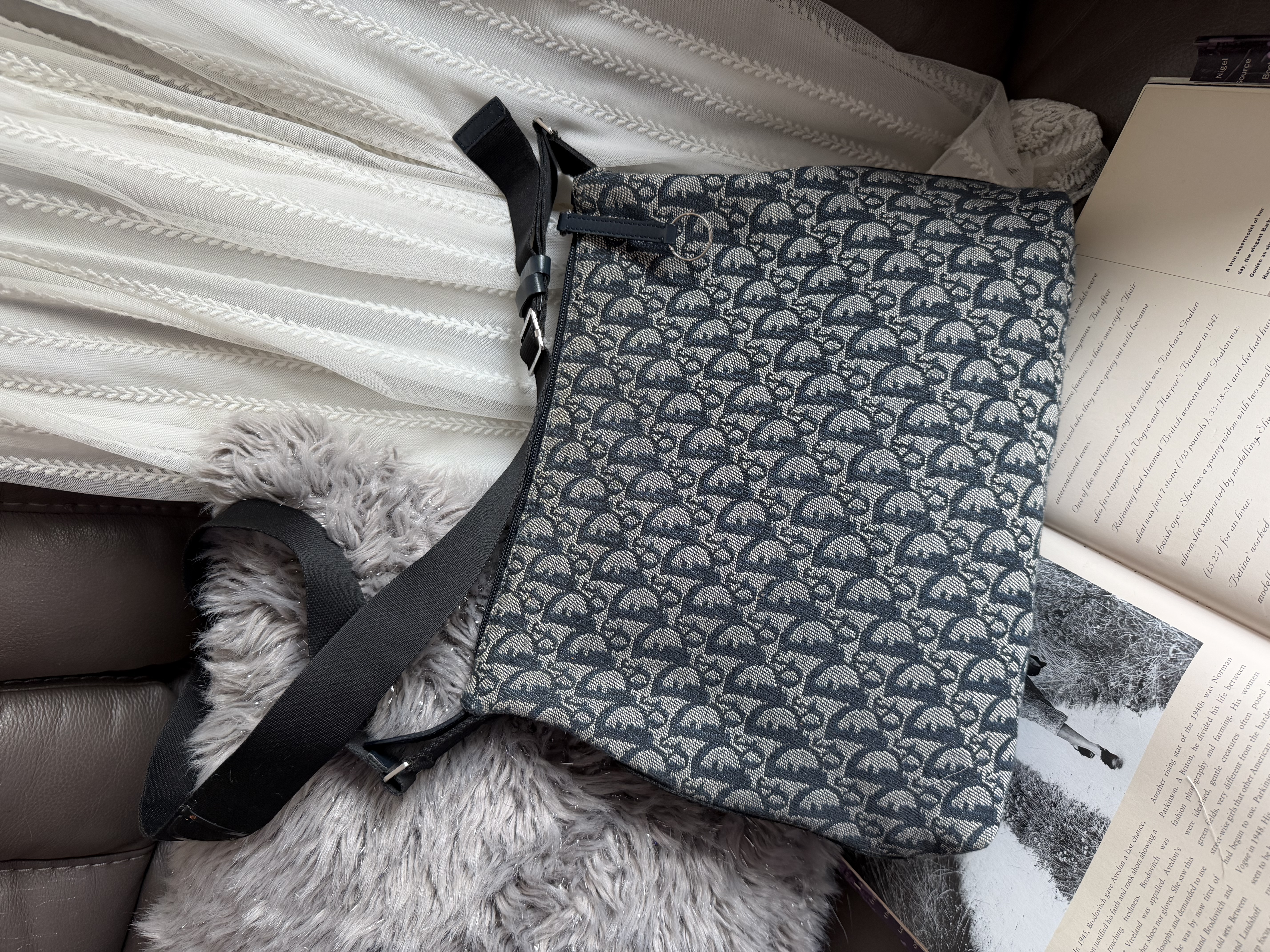 vintage dior navy monogram messenger bag