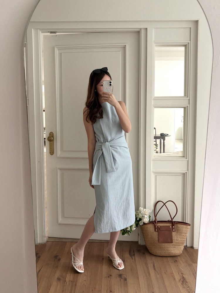 Pastelly Gathered Waist Dress (Blue)