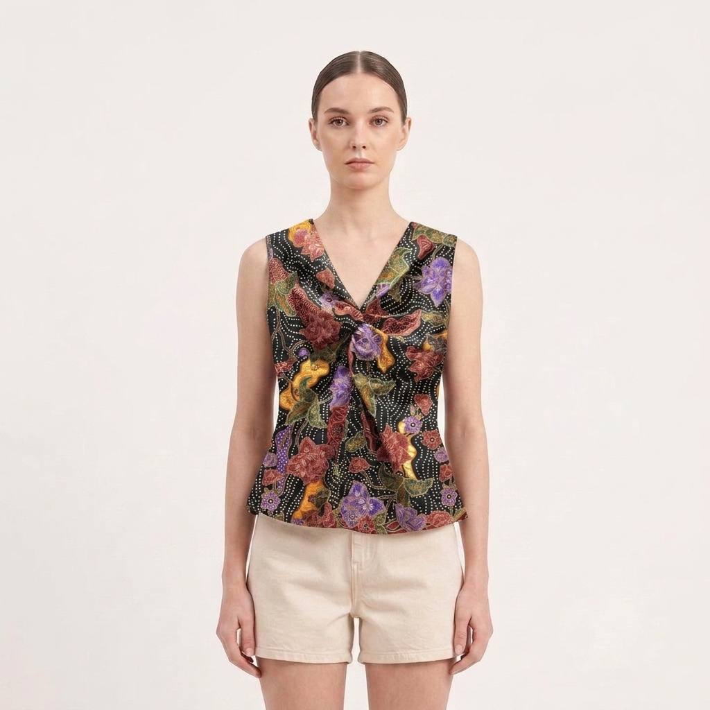T3430 - Knotted Sleeveless Batik Top 