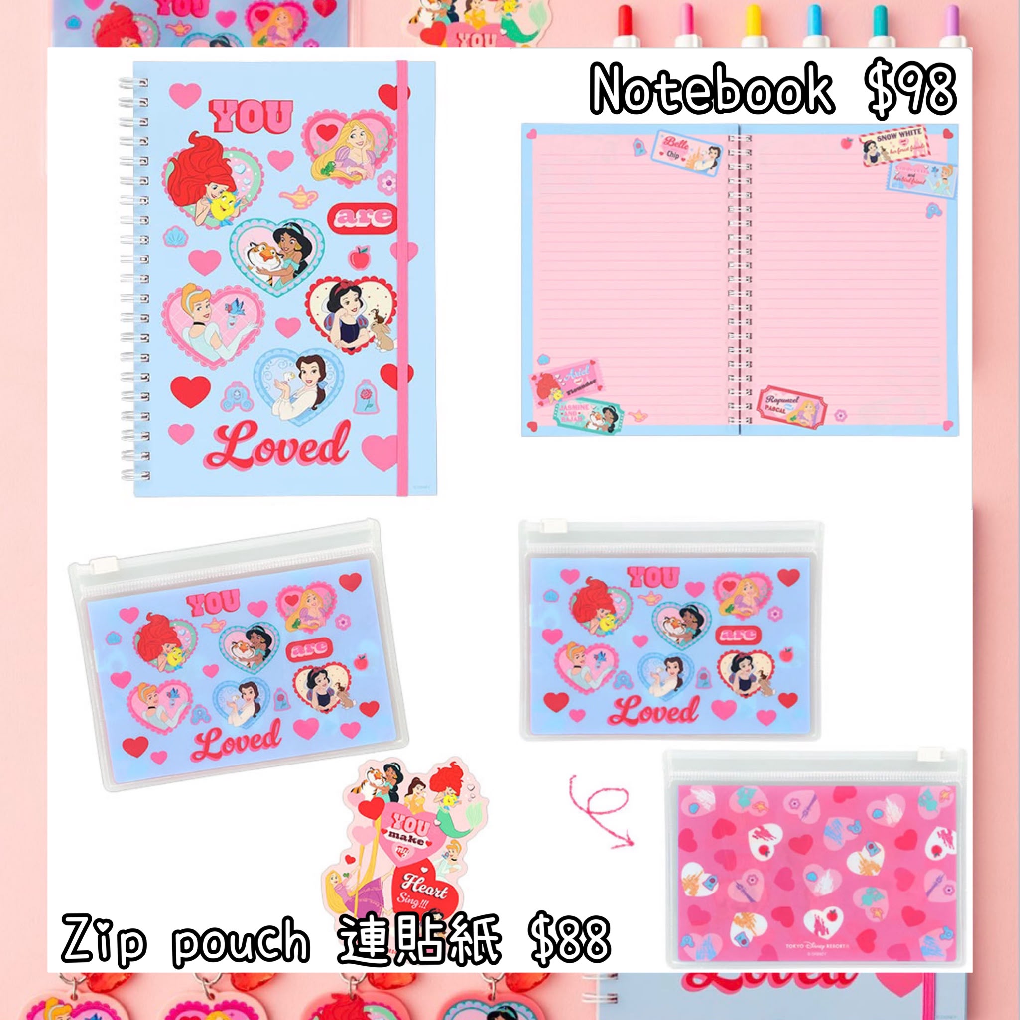 ：日本：DISNEYLAND園區產品 16/7 日本發賣 NOTEBOOK ZIP POUCH 連貼紙