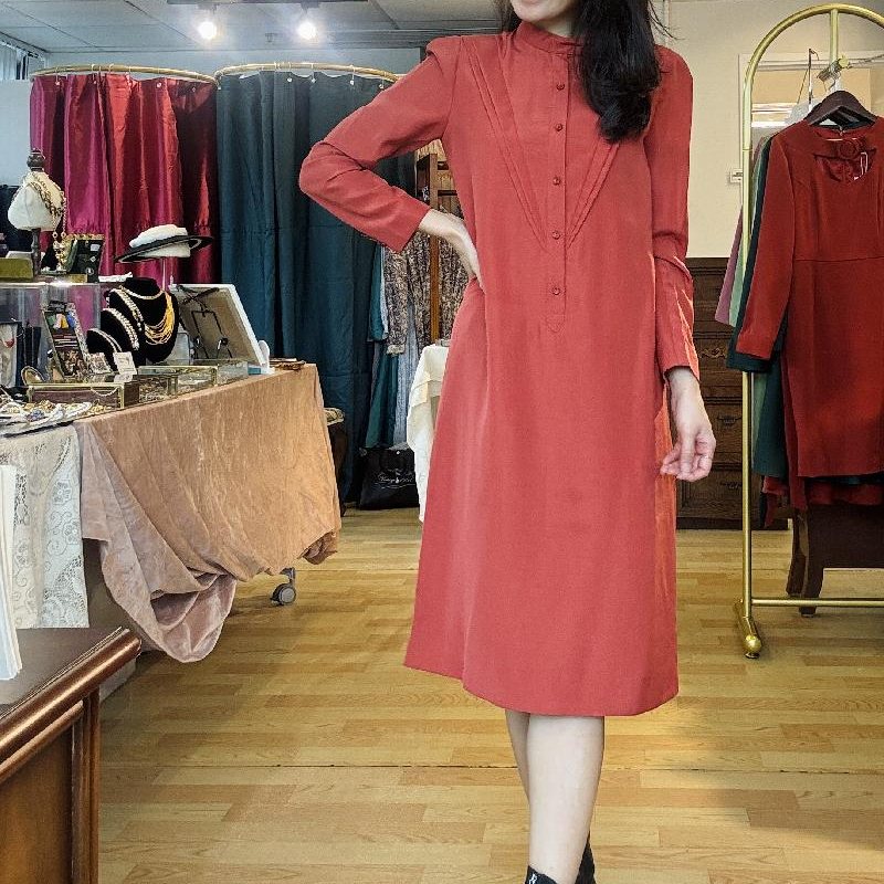 Vintage Japanese Stand Collar Shift Dress (MT2260-16)