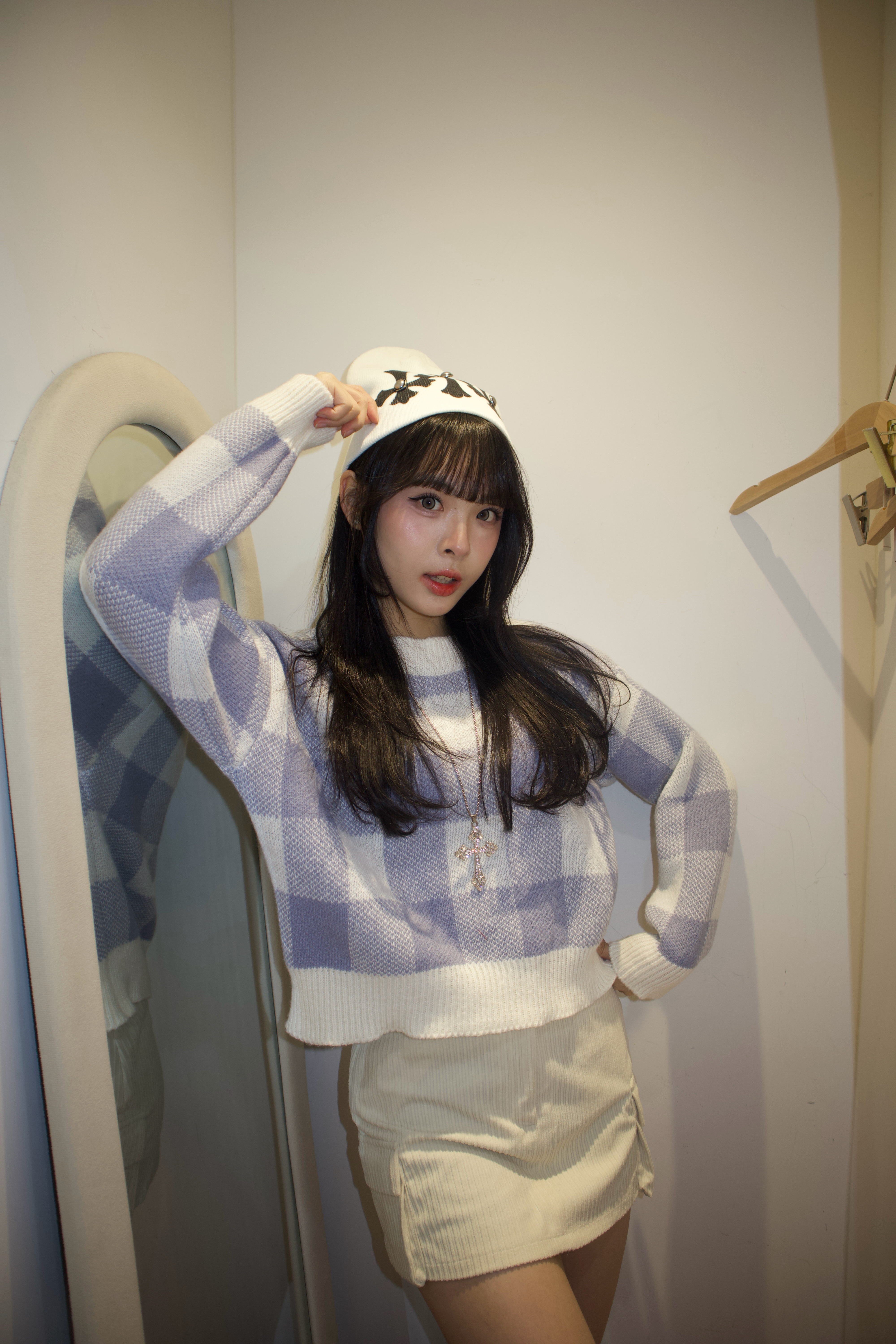 韓國格仔軟熟針織短衛衣