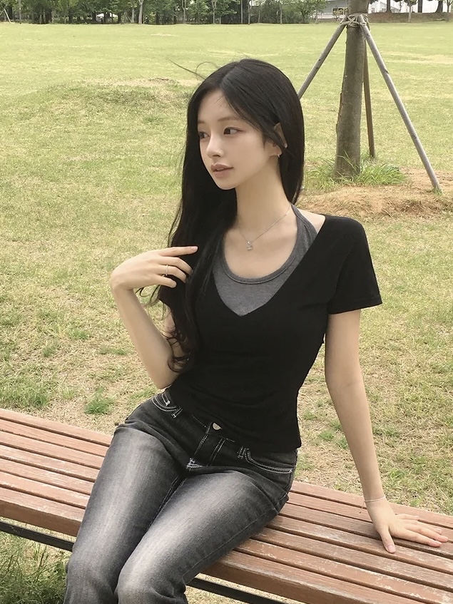 Halter Neck Layered V-Neck Top