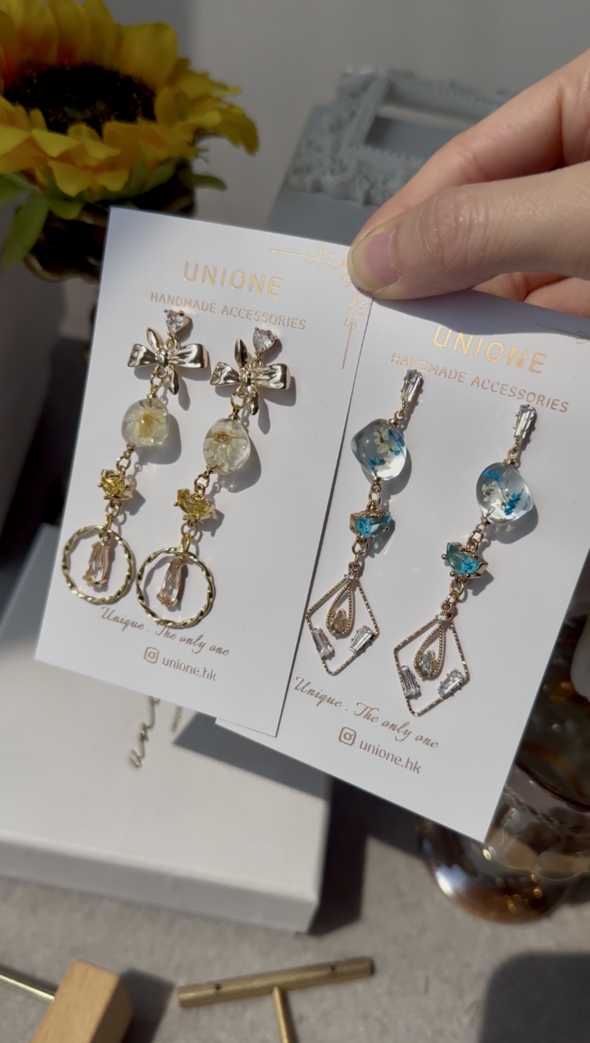 玻璃黃花耳環🌻