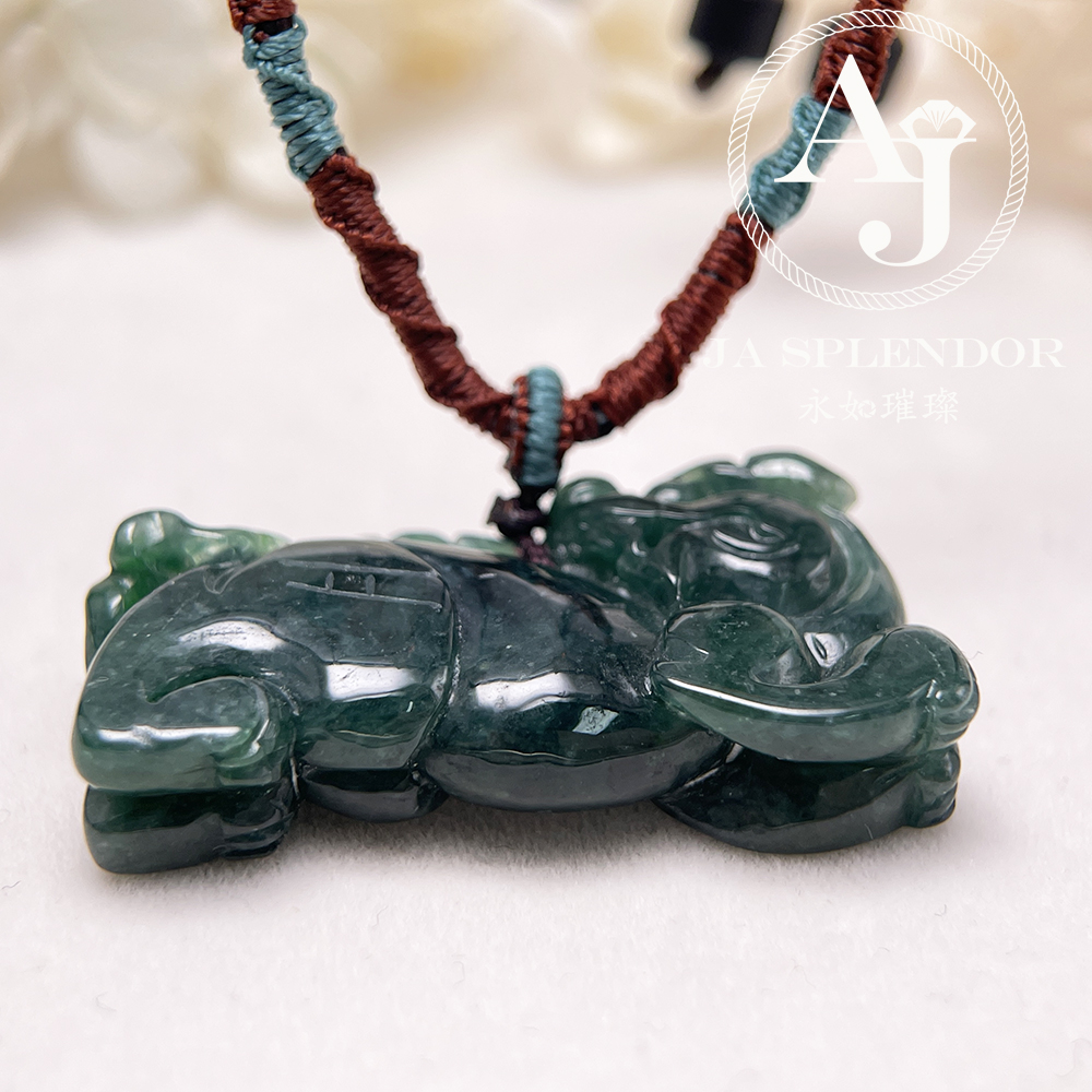 JN-540 天然翡翠A 冰糯老藍水貔貅挂件