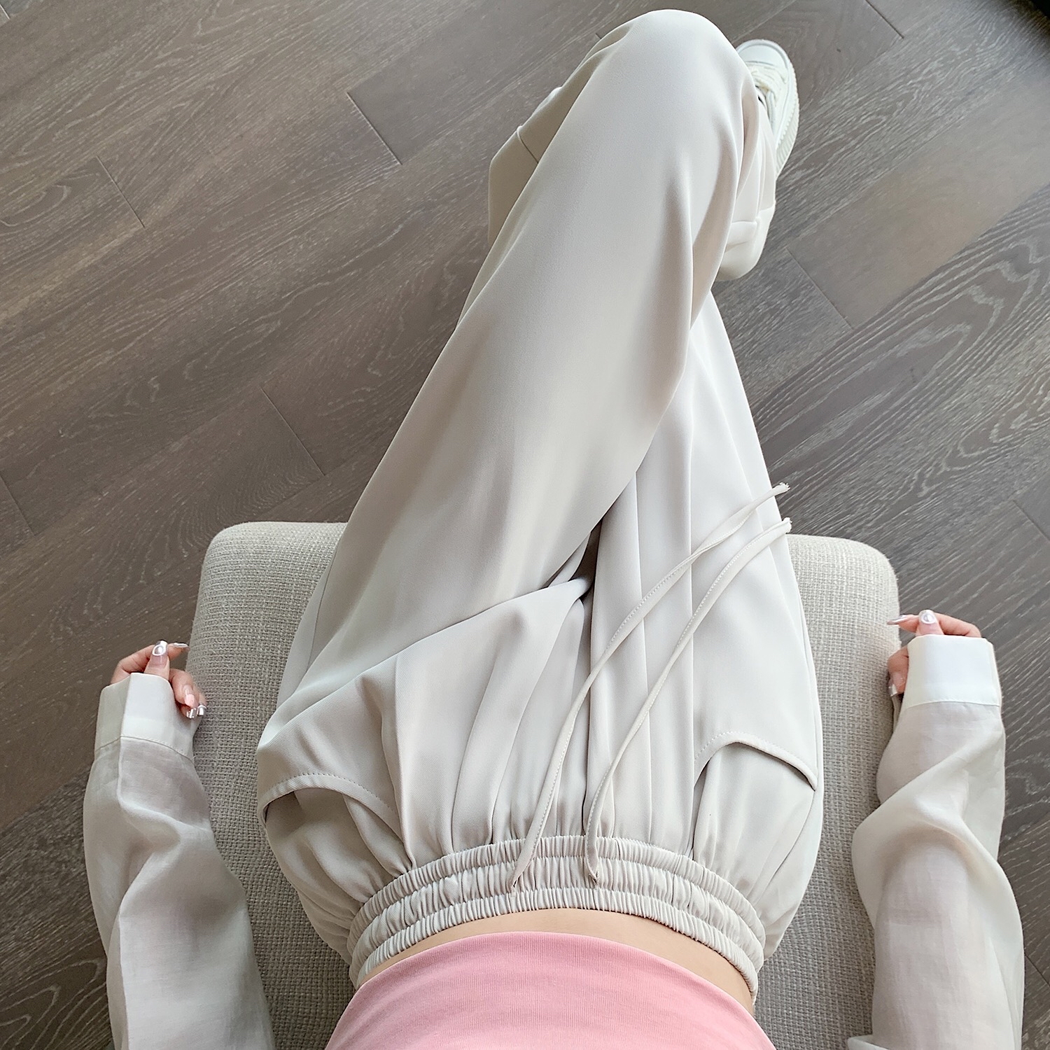 B179(66248) 韩系休闲风松紧腰爆款冰丝西装百搭3色长裤