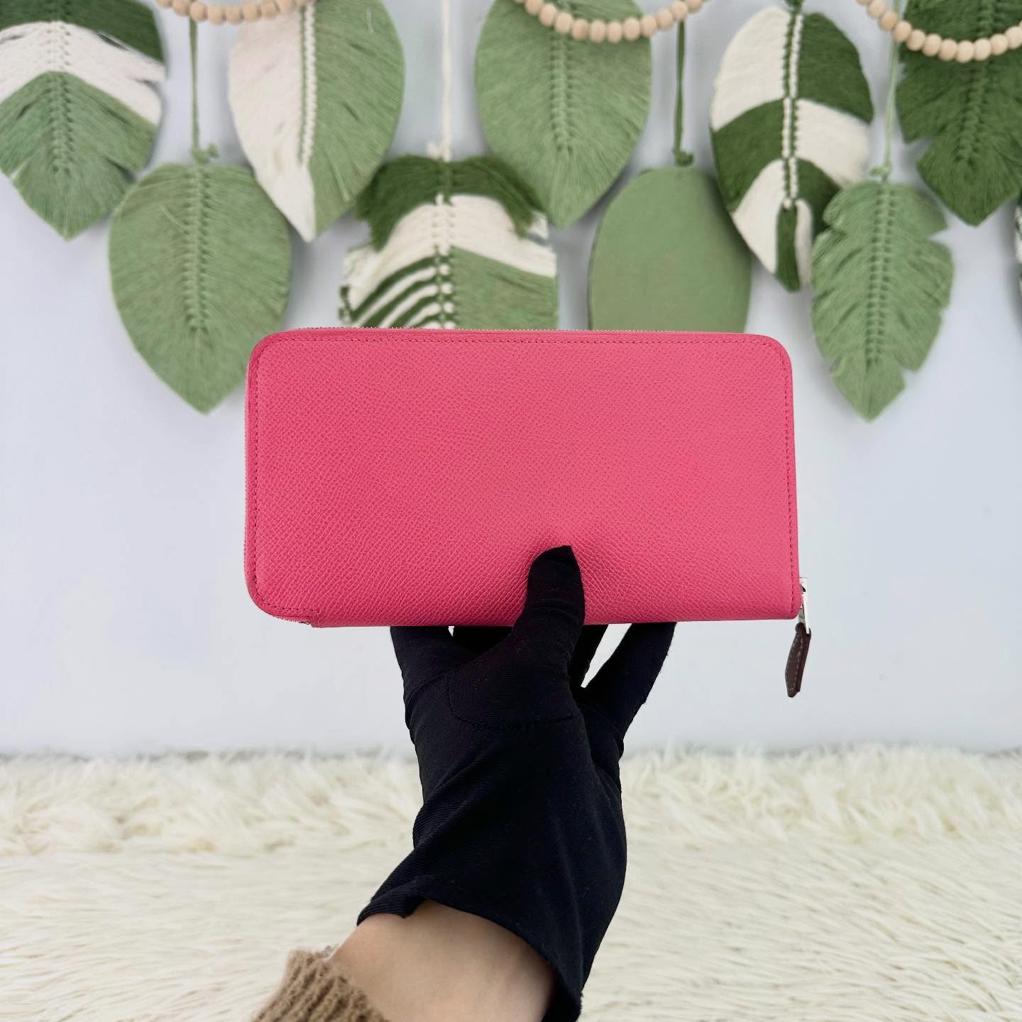 HERMES🤍PRE OWNED Silk’In classic 粉紅色 絲巾長銀包 T Stamp Epsom皮🩷