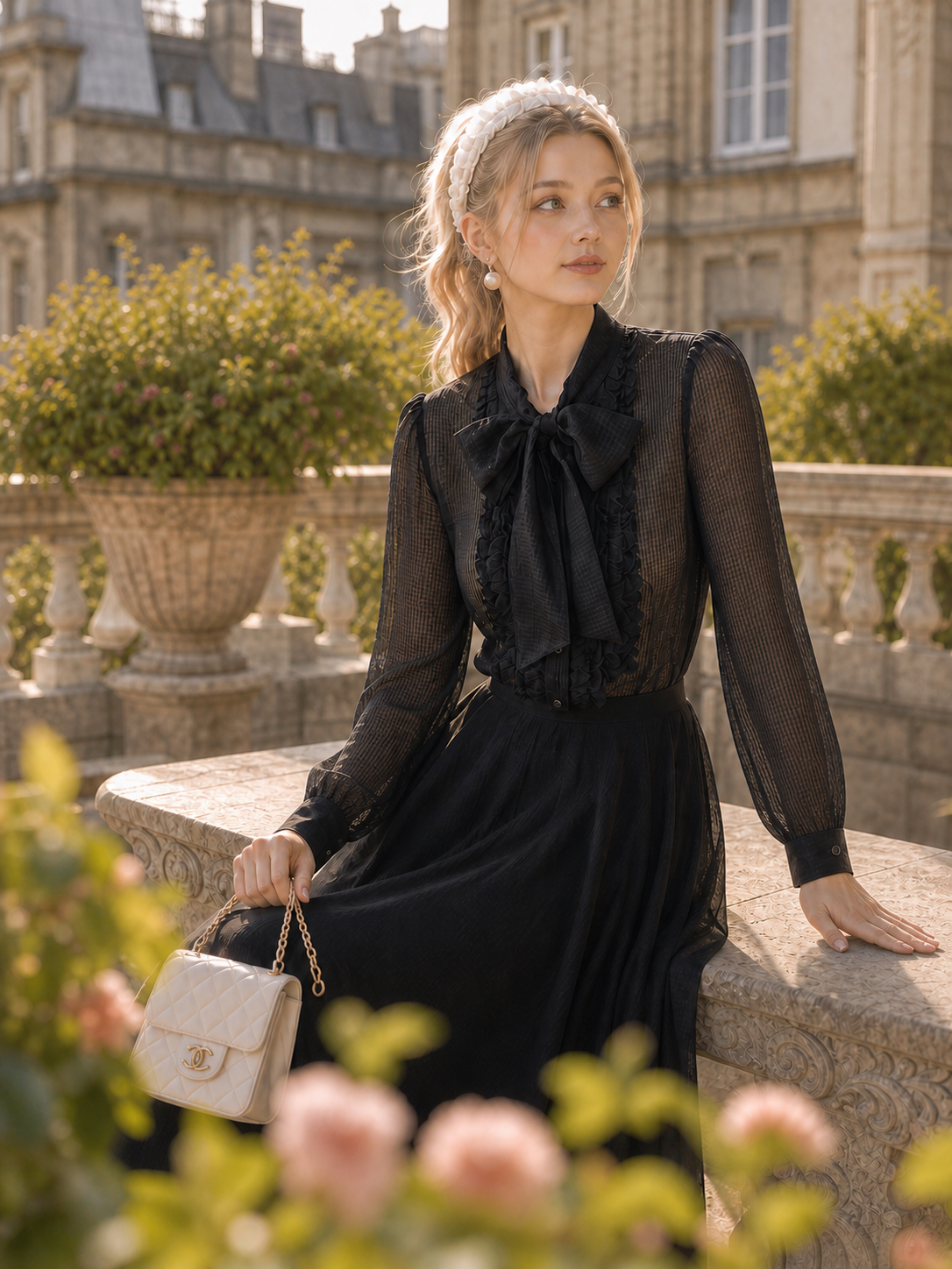 午夜魔法黑色公主雪紡襯衫Midnight Enchantment Black Princess Chiffon Blouse