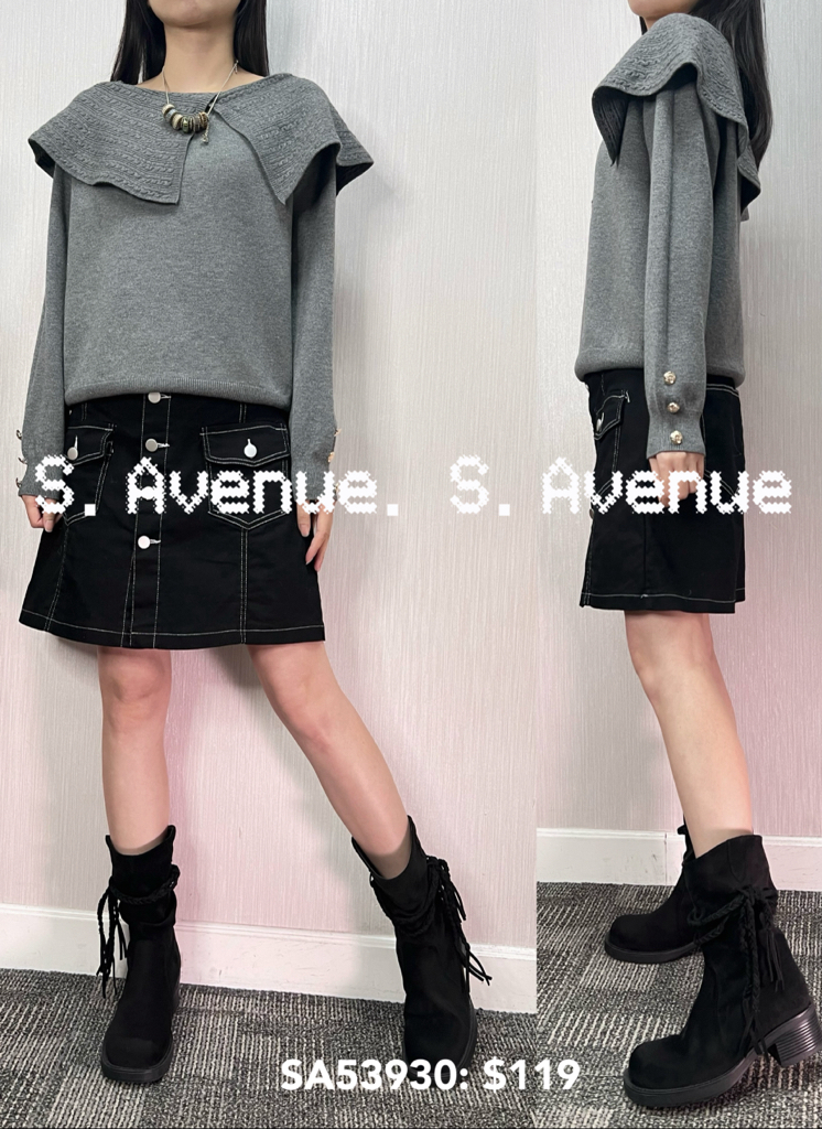 SA53930: 長袖暗紋斗逢領軟冷top