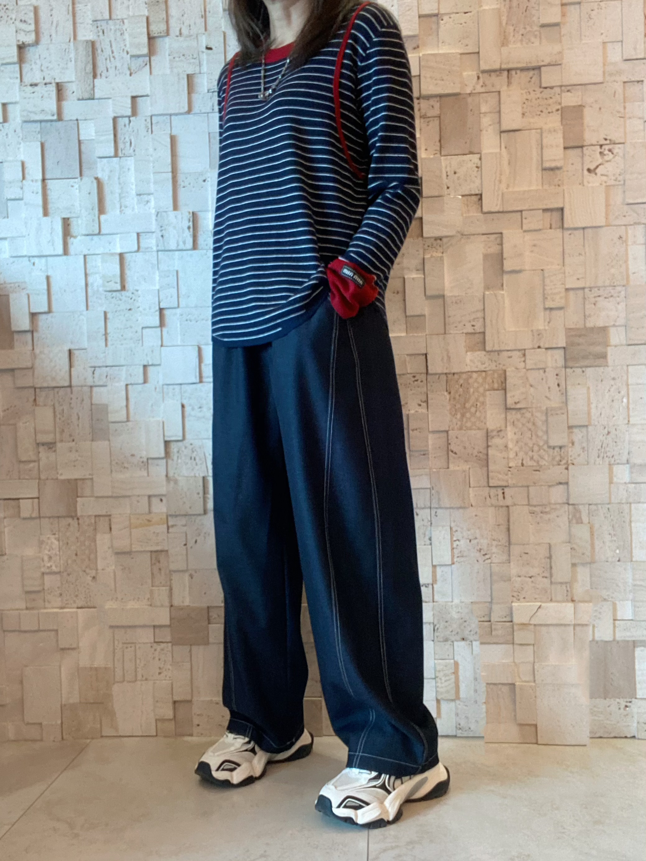 #2067 橫間拼色針織Top