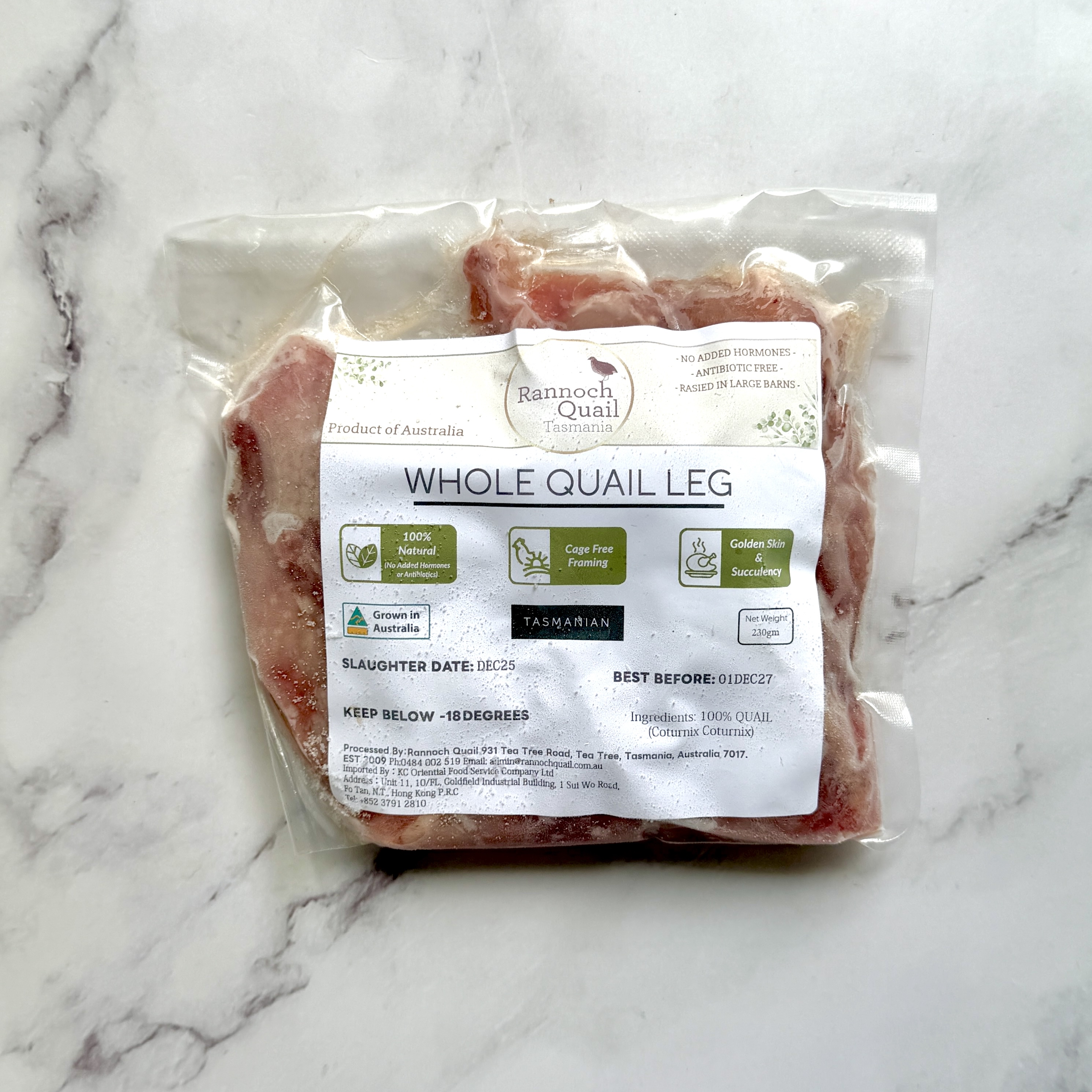澳洲塔斯曼尼亞無激素鵪鶉髀 230g （約10隻 )