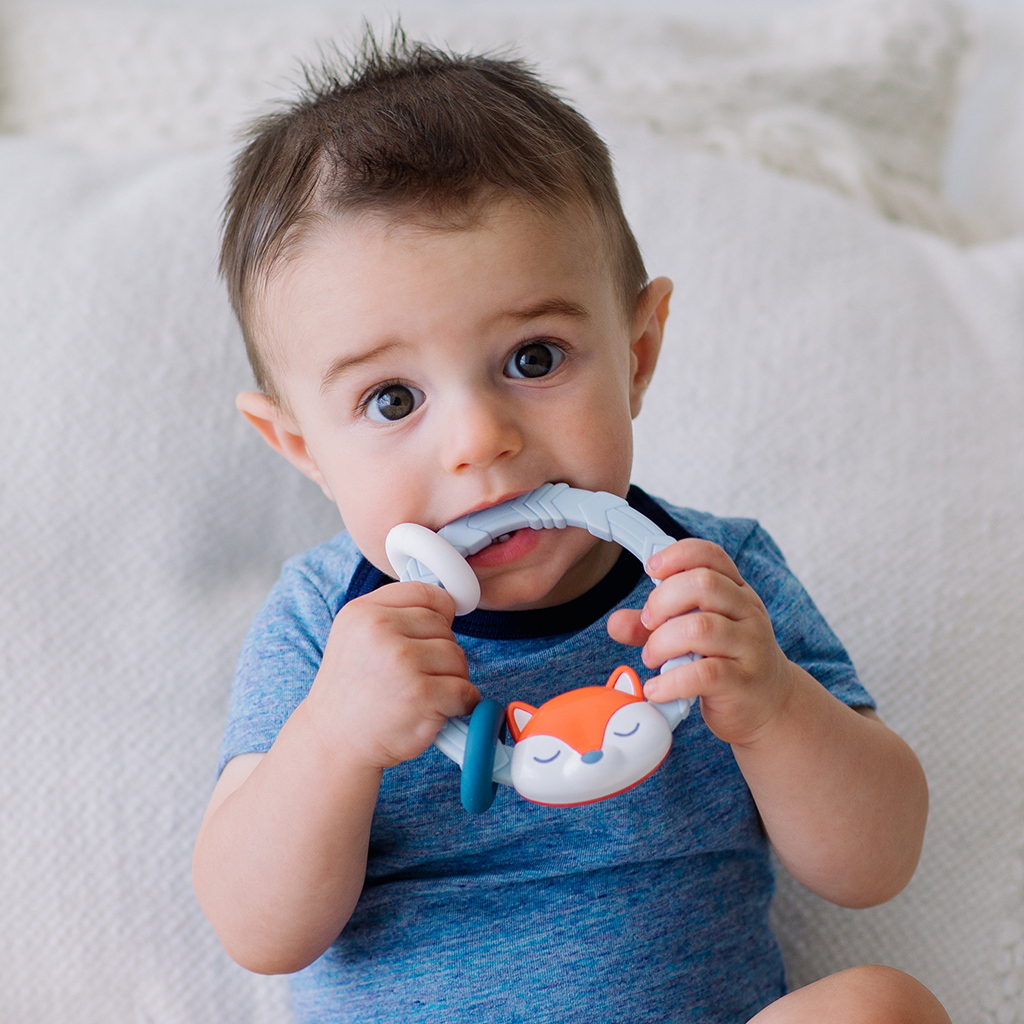 Silicone Teether Rattle - Fox