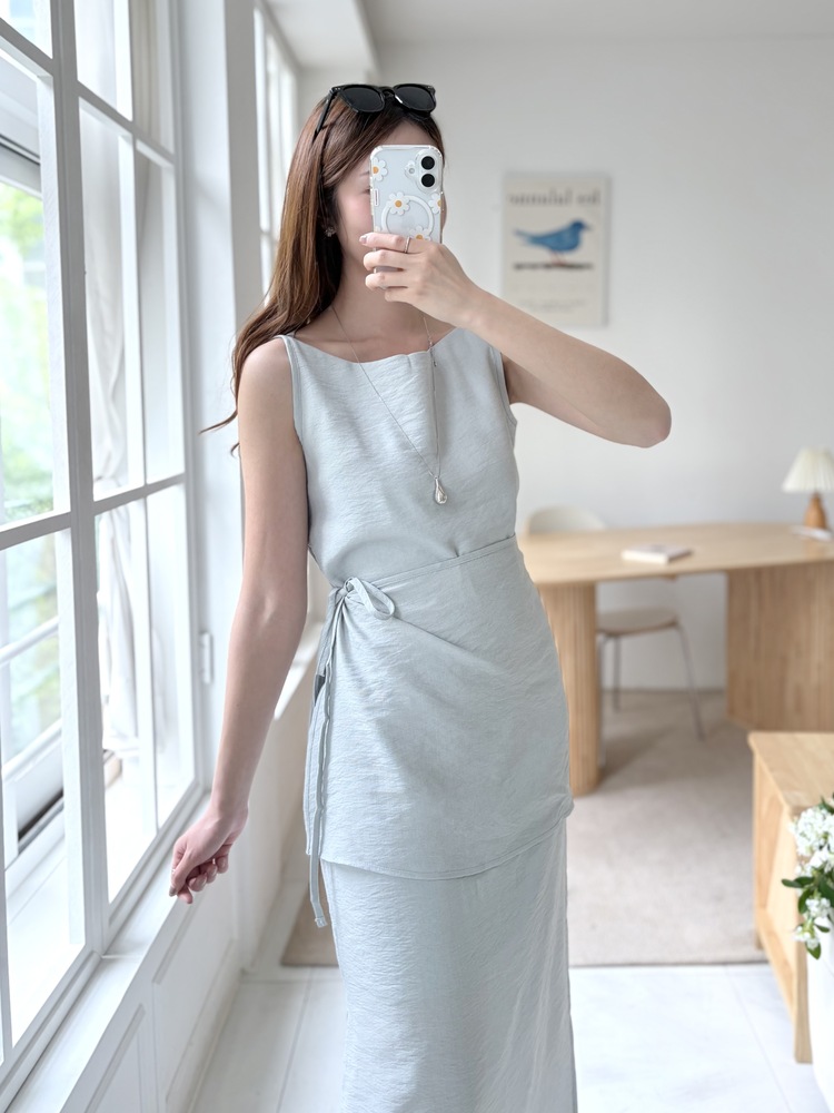 Boat Neck Layered Dress (Mint)